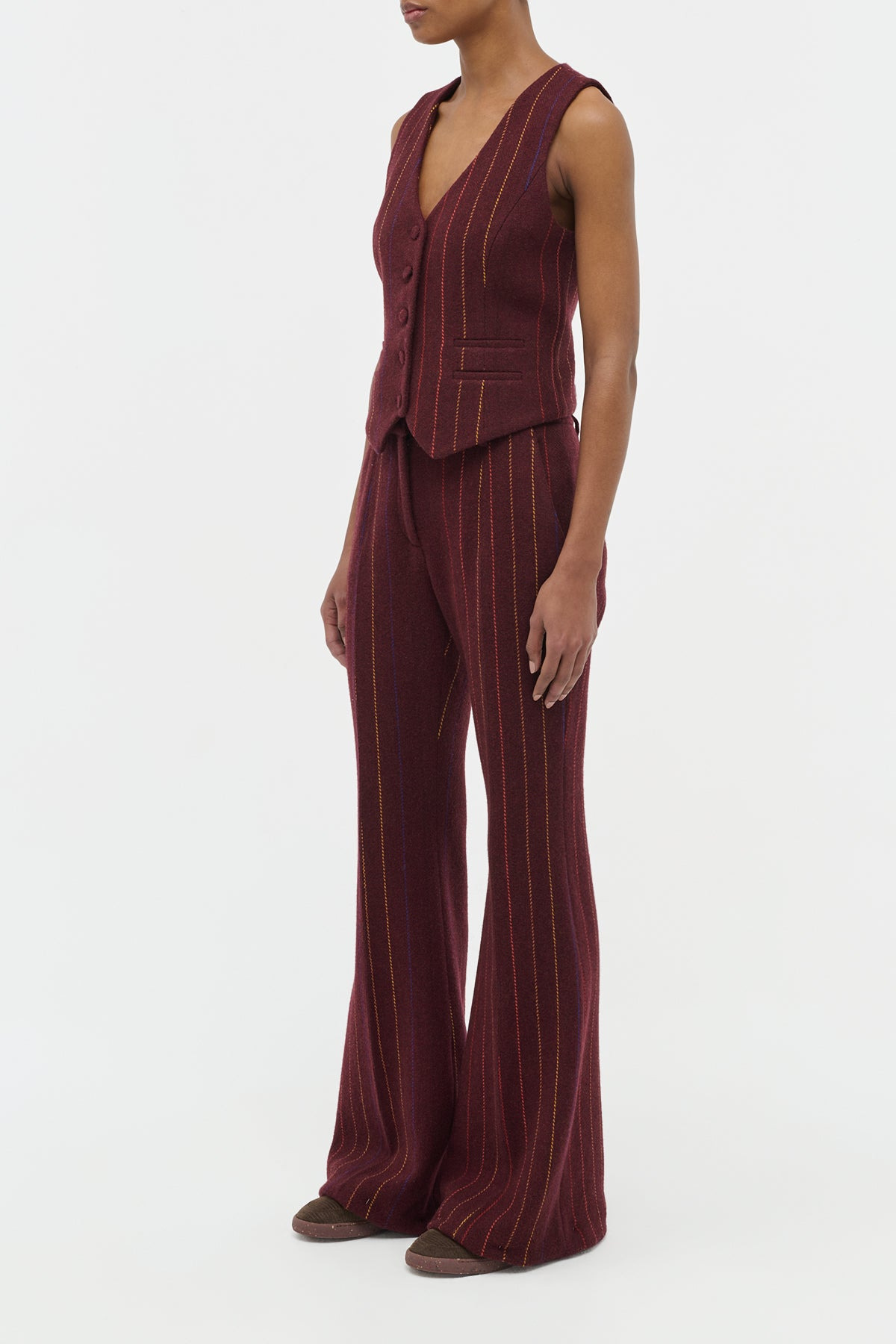 Rhein Flare Pant in Burnt Sienna Multi Pinstripe Wool Cashmere - 3