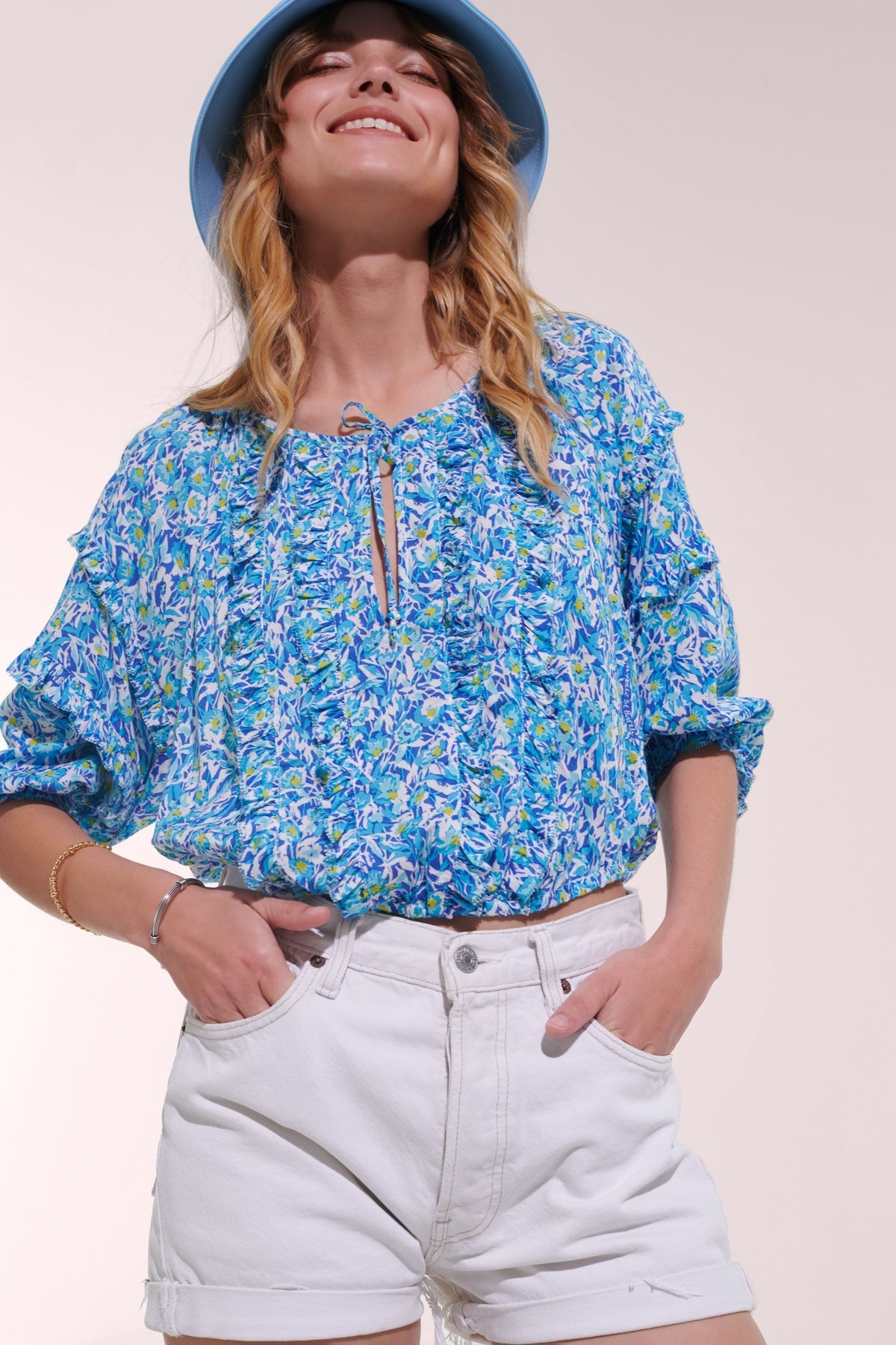 Blouse Amanda - Blue Ocean Flowers - 1