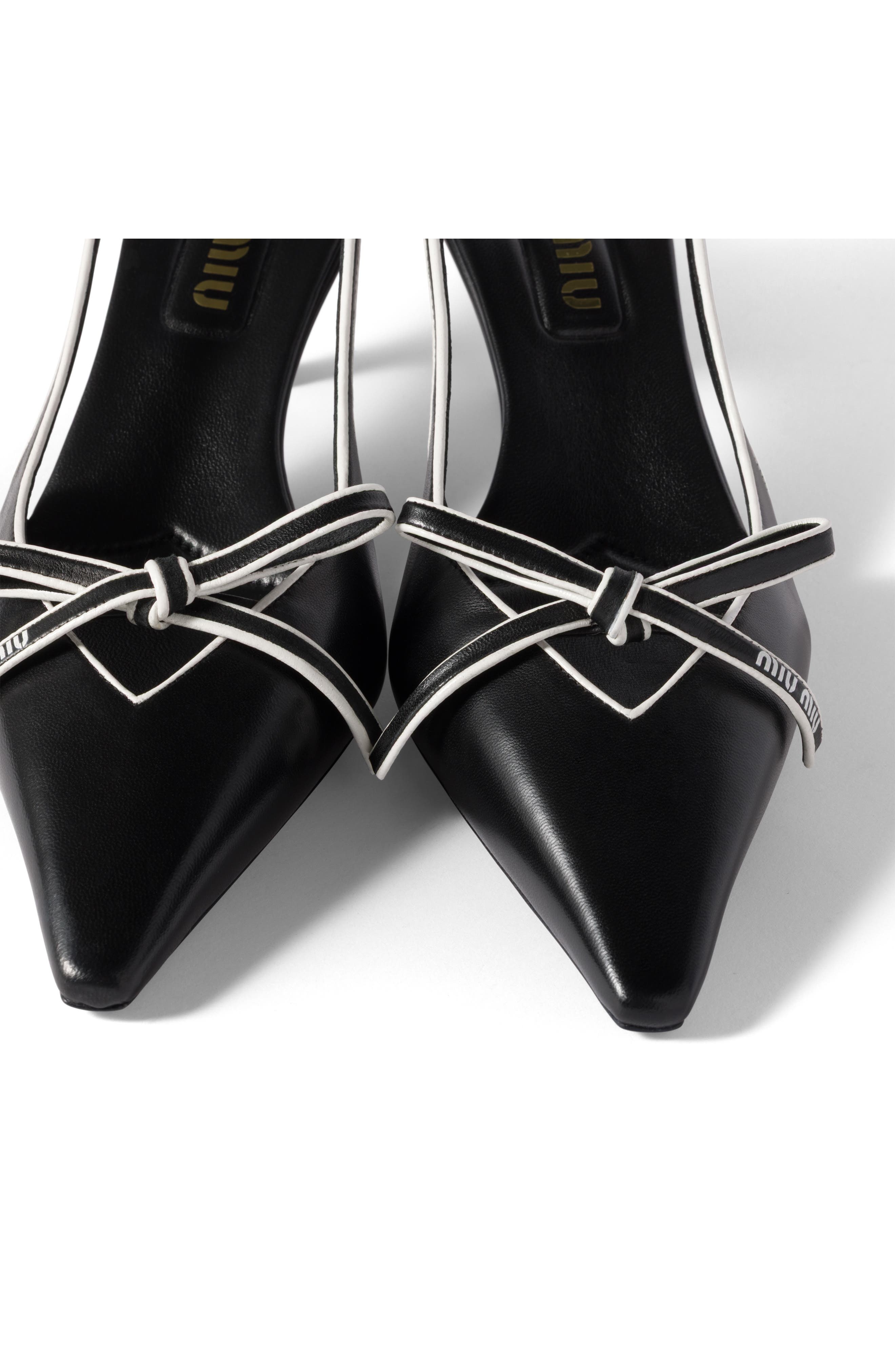 Miu Miu Bow Slingback Kitten Heel Pump in Nero/Bianco at Nordstrom - 3