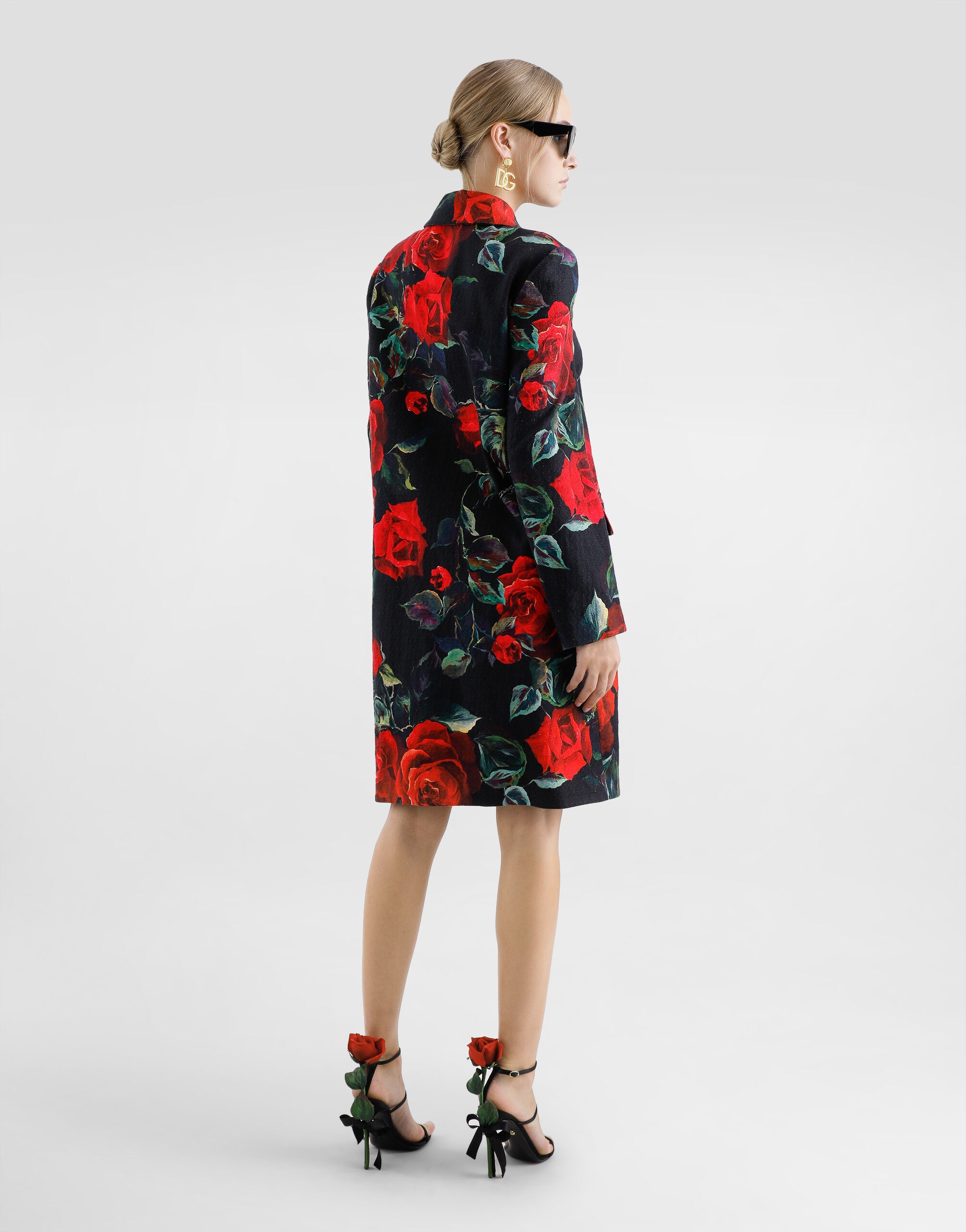 Single-breasted rose-print cotton jacquard coat - 3
