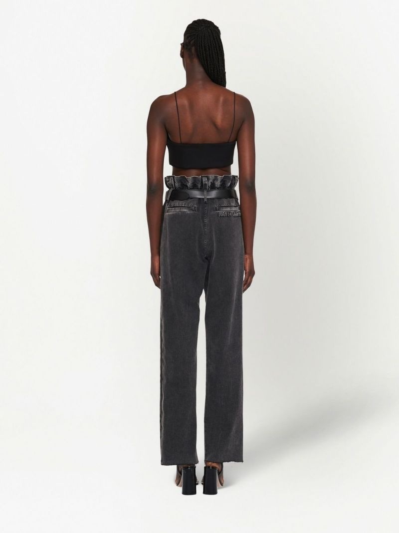 paperbag-waist denim trousers - 4