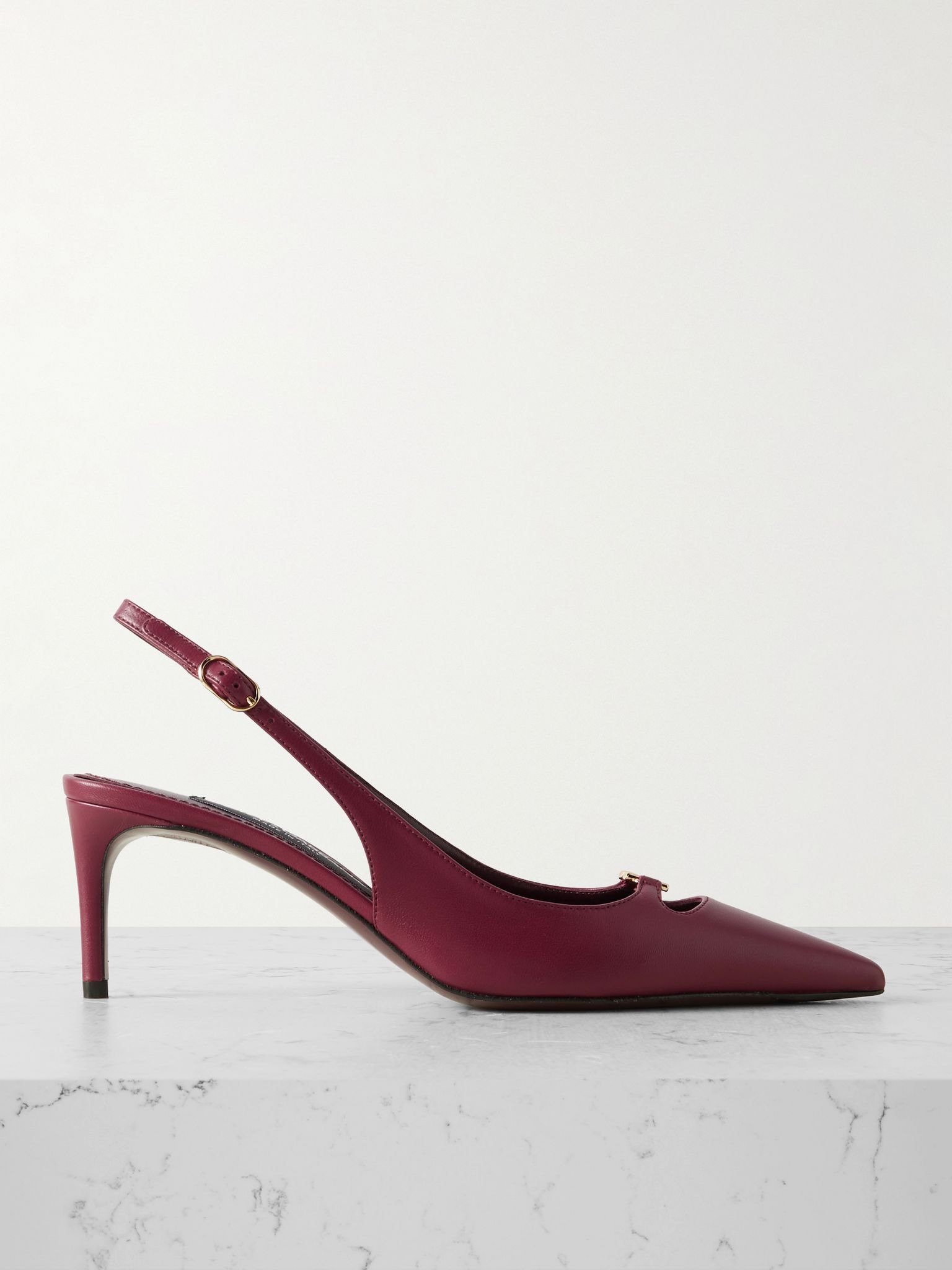 Embellished leather slingback pumps Burgundy - 1