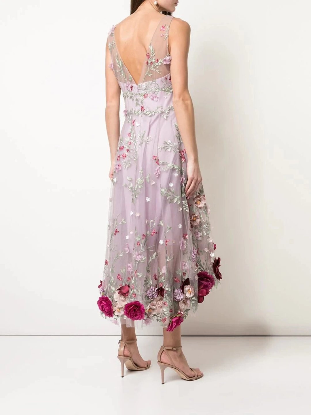 3D FLORAL EMBROIDERED HI-LOW COCKTAIL - 3