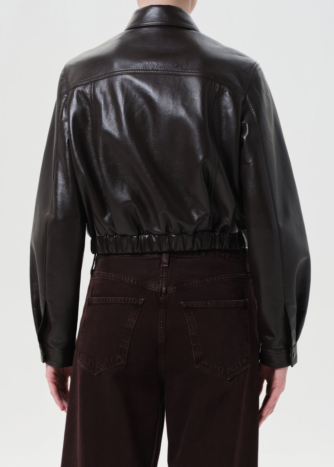 ESSIE RECYCLED LEATHER CROPPED JACKET IN CHOCOLATE - 3