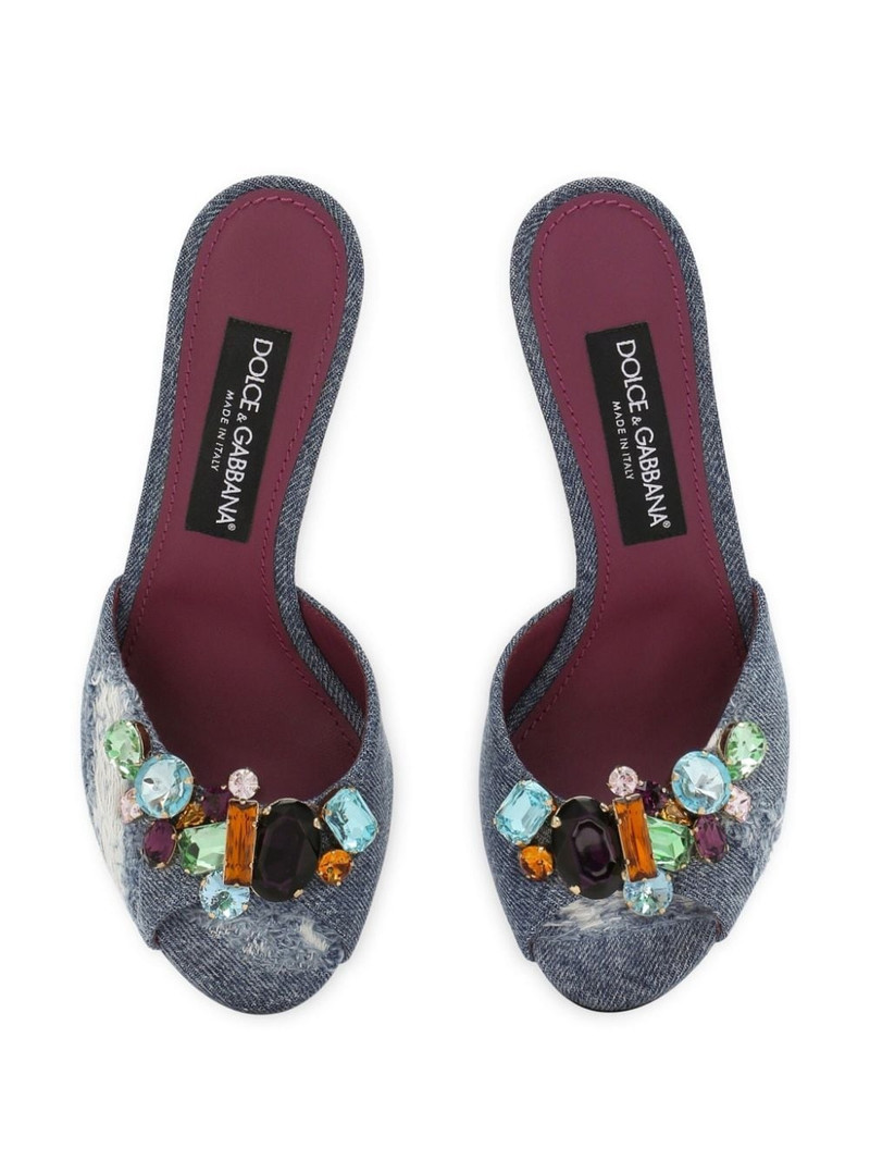 crystal-embellished distressed denim mules 4