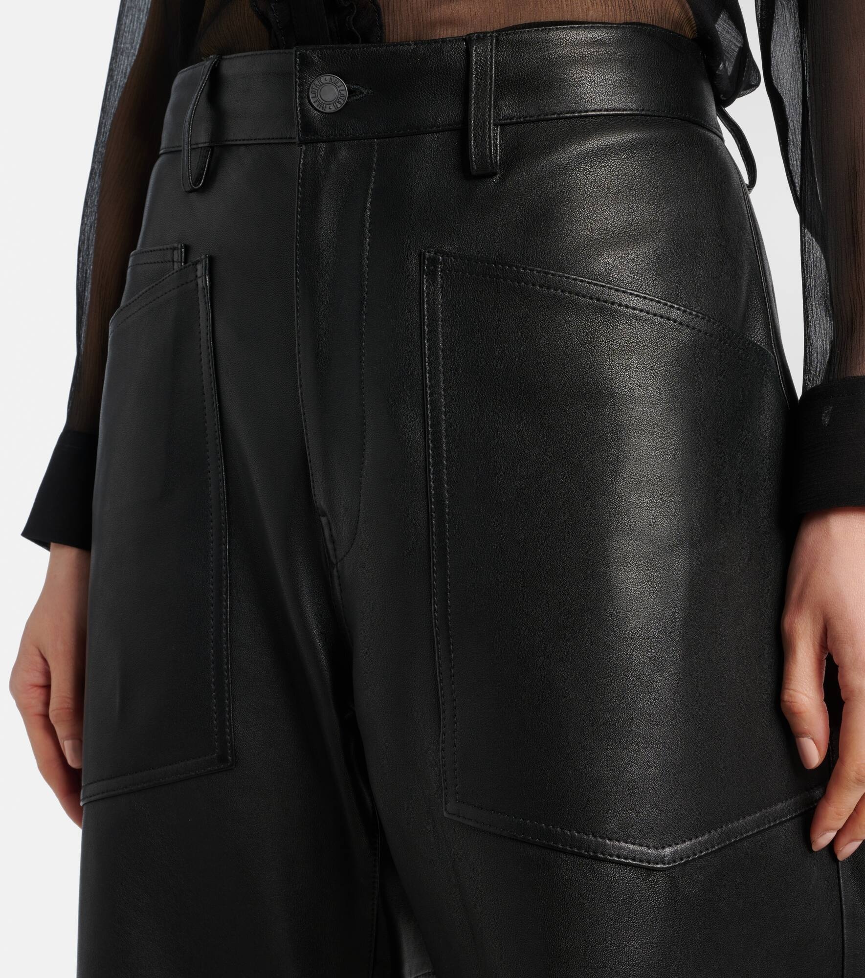 Shon leather barrel-leg pants - 4