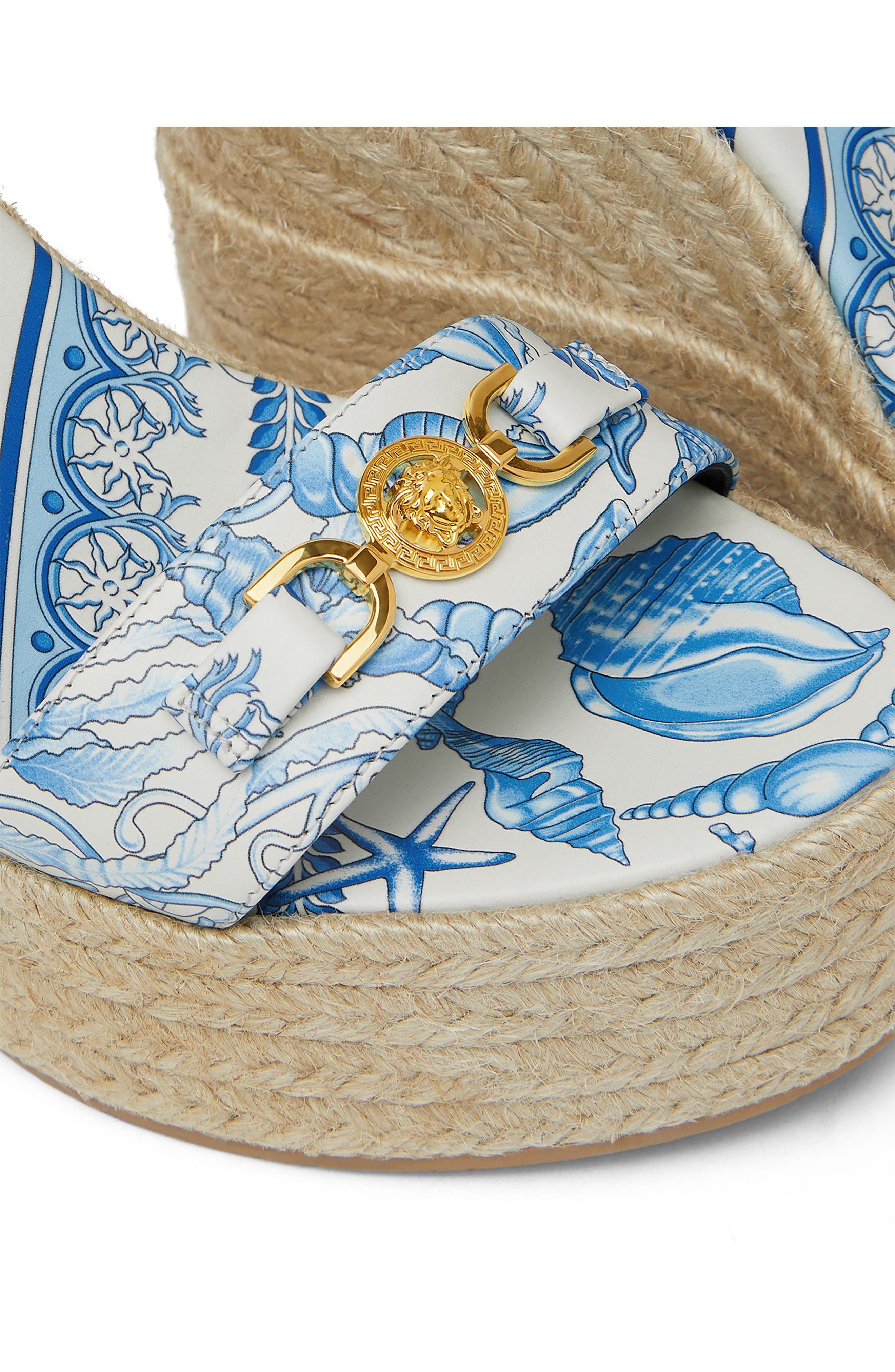 Versace Medusa Espadrille Wedge Sandal in Eggshell Blue Gold at Nordstrom - 3