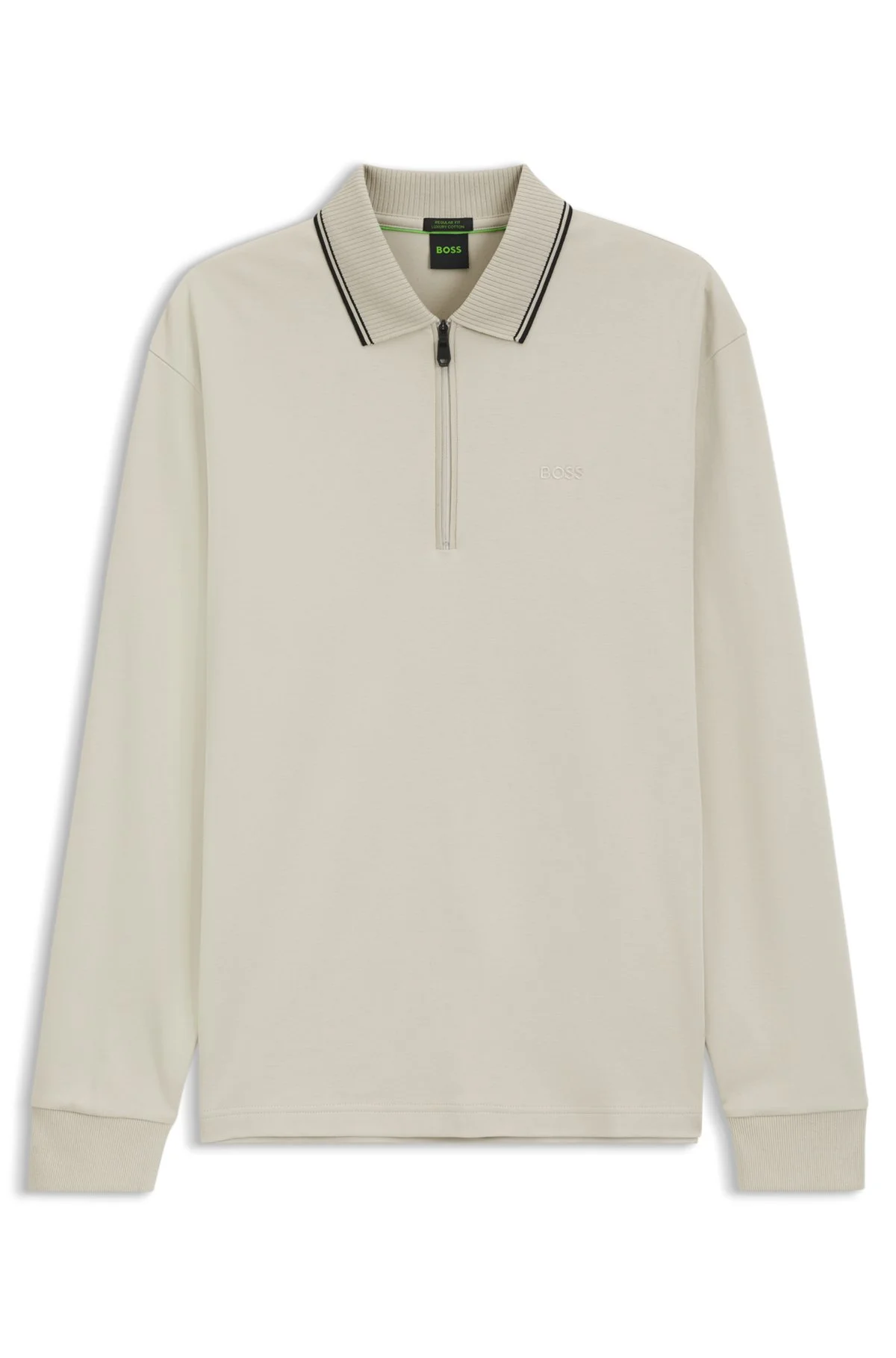 INTERLOCK COTTON POLO SHIRT WITH STRIPED COLLAR - 1