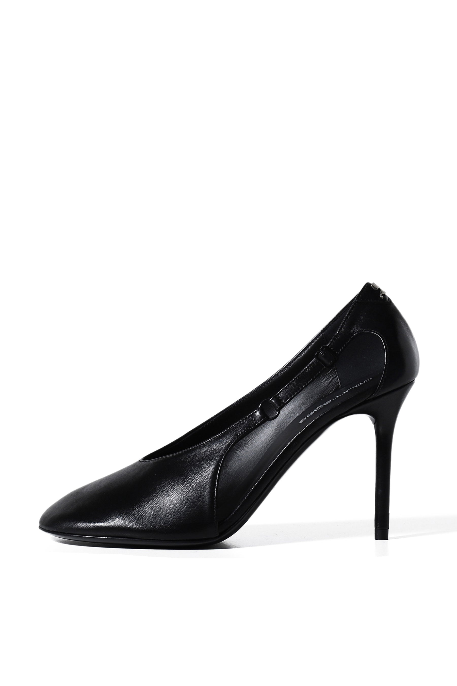 OBLIQUE STRAP LEATHER STILETTOS / BLK - 1