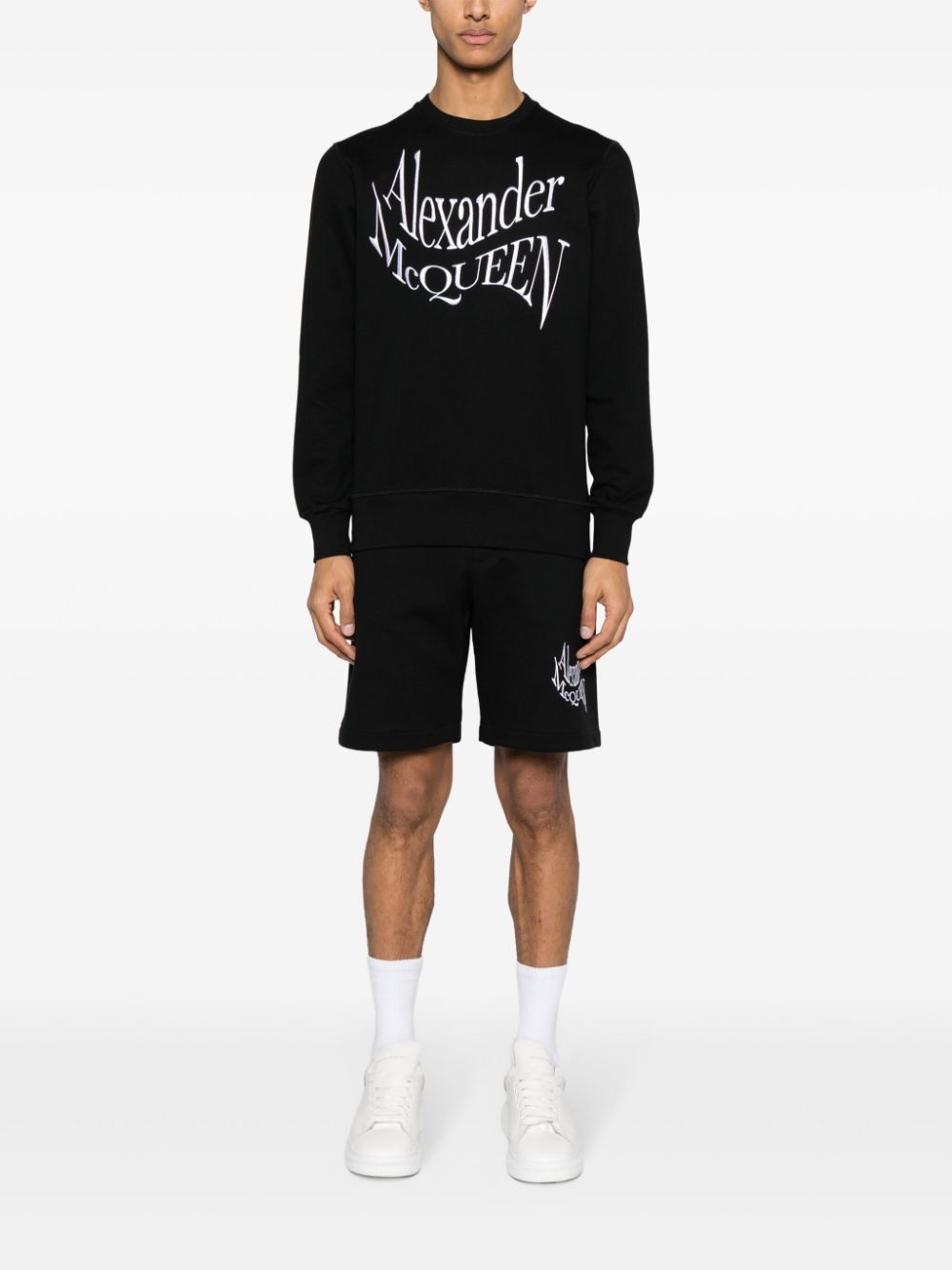 logo-embroidered cotton track shorts - 2