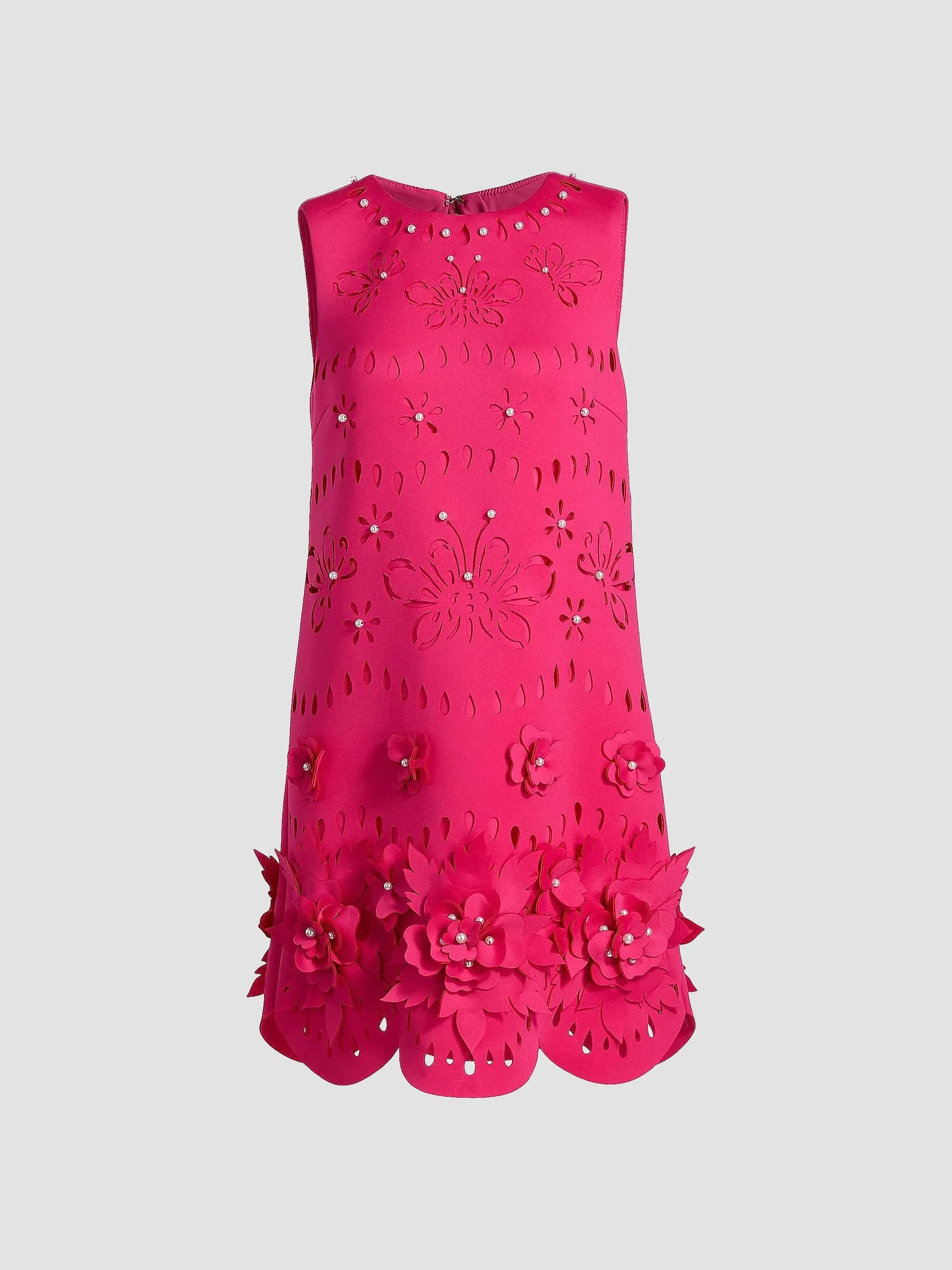 Women's Imitation Pearl-Embellished Floral Cut-Out Cocktail Dress - Pink - 1