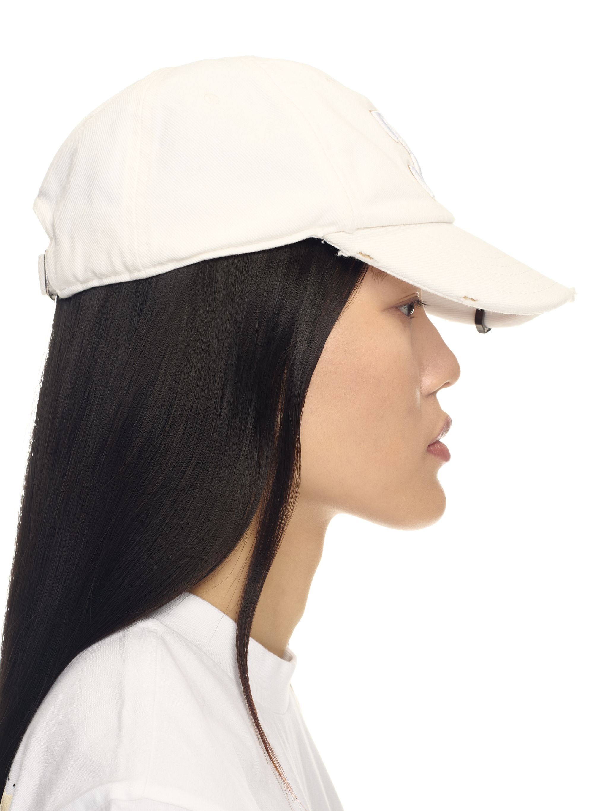 White/beige Distressed Denim Baseball Cap - 5