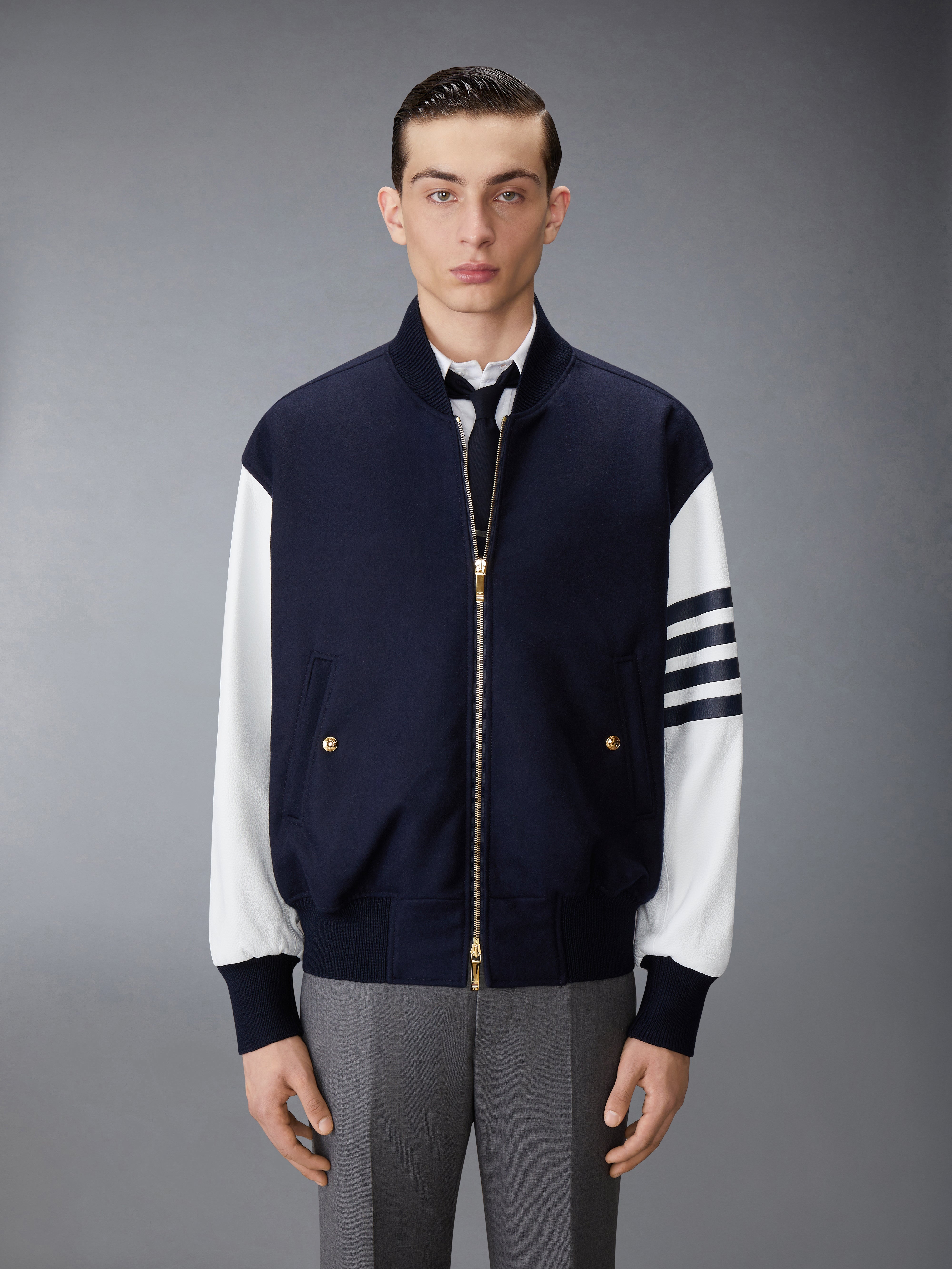 MELTON WOOL 4-BAR OVERSIZED BLOUSON JACKET - 3