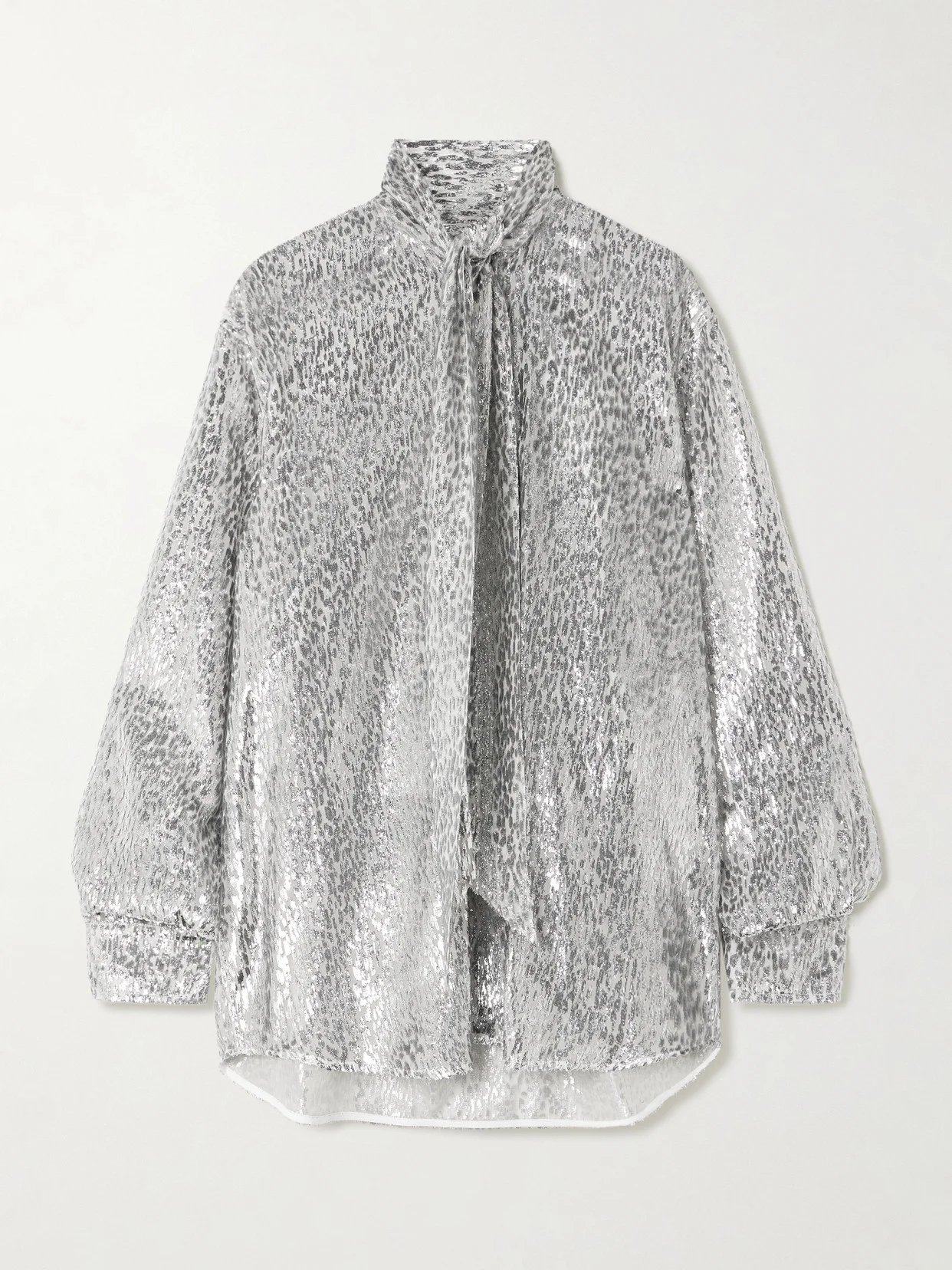 Tie-neck Metallic Fil Coupé Blouse - 1