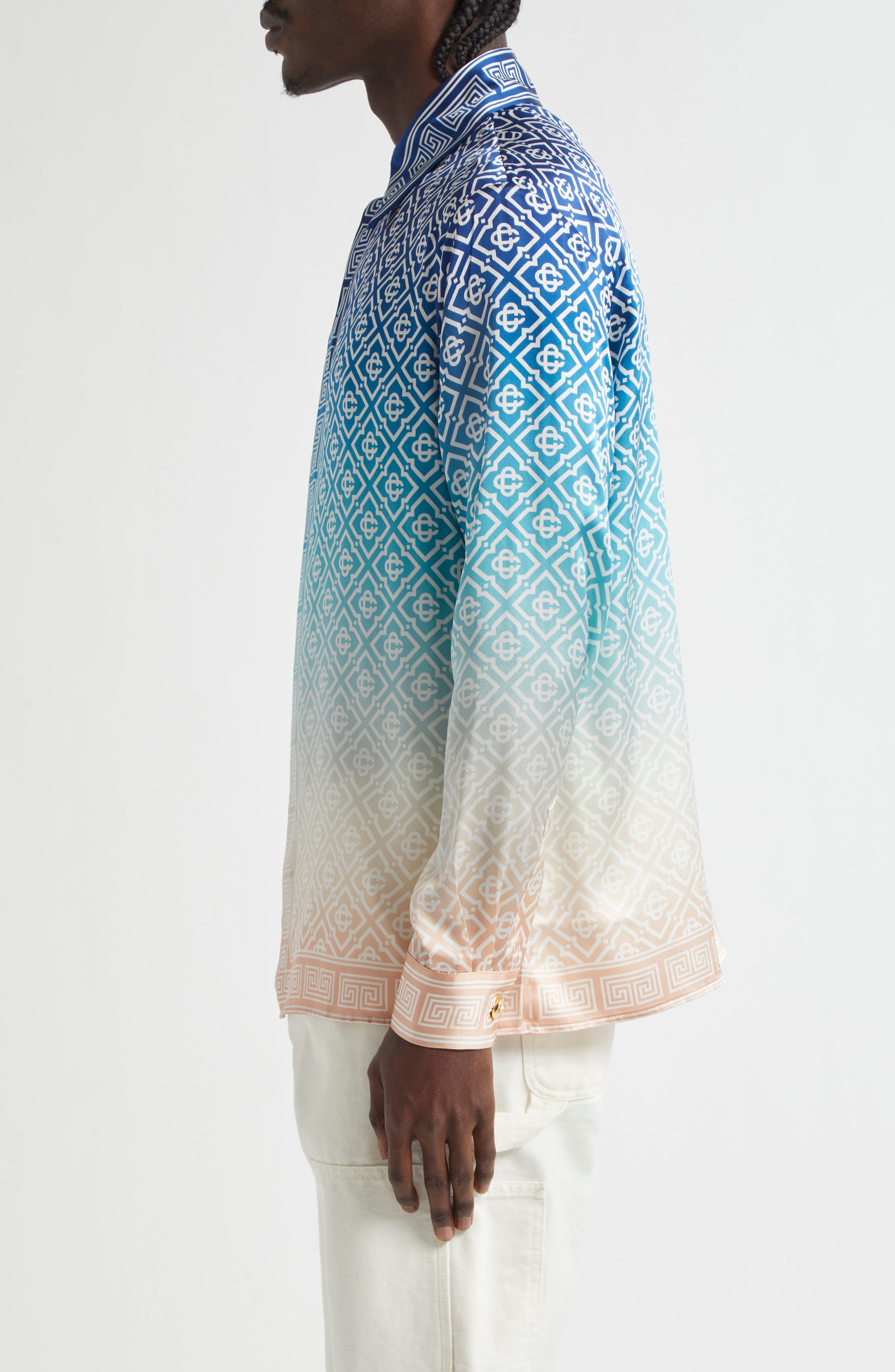 Casablanca Gradient Monogram Silk Button-Up Shirt in Blue Gradient at Nordstrom - 3