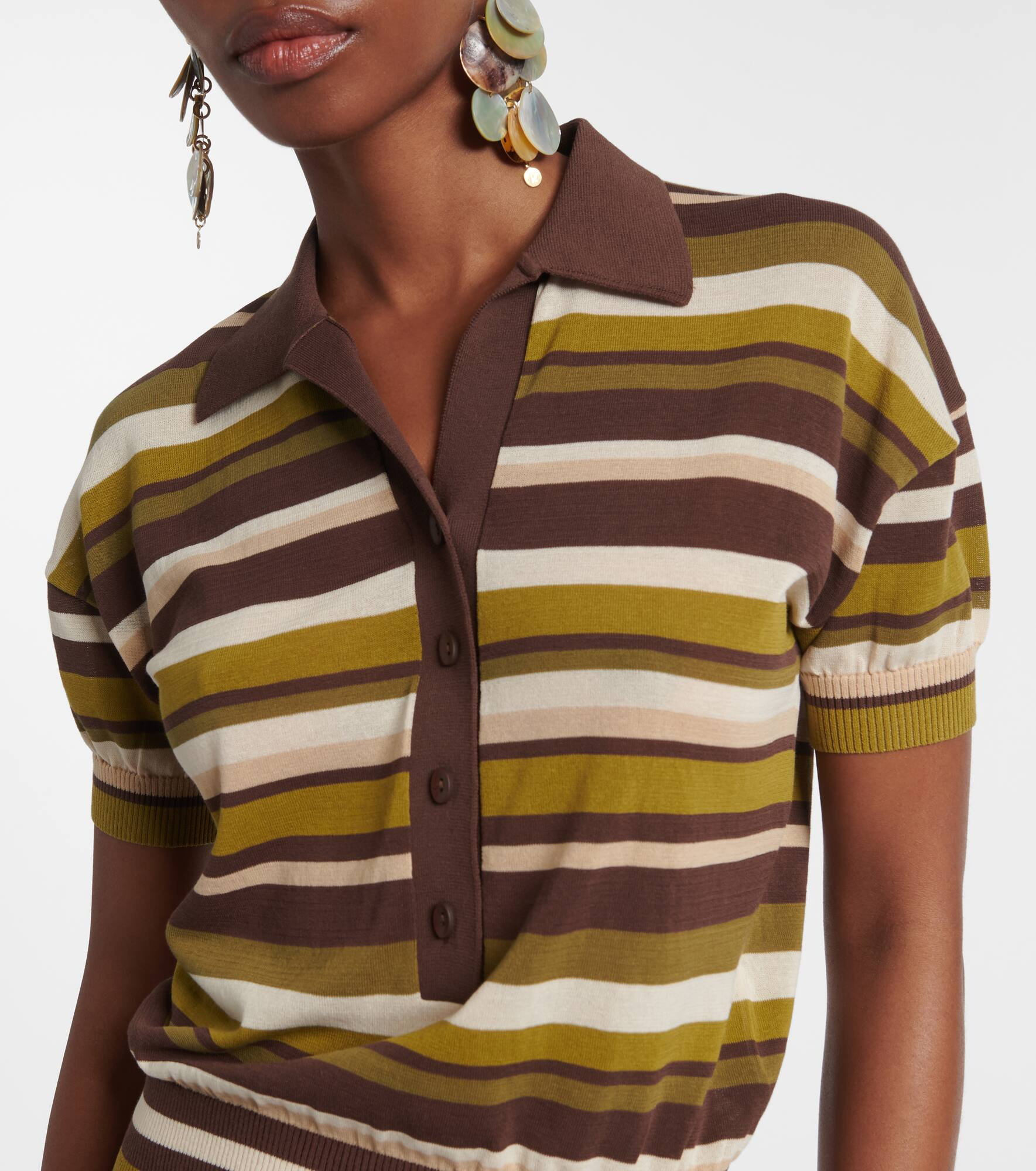 Striped cotton-blend polo shirt - 4