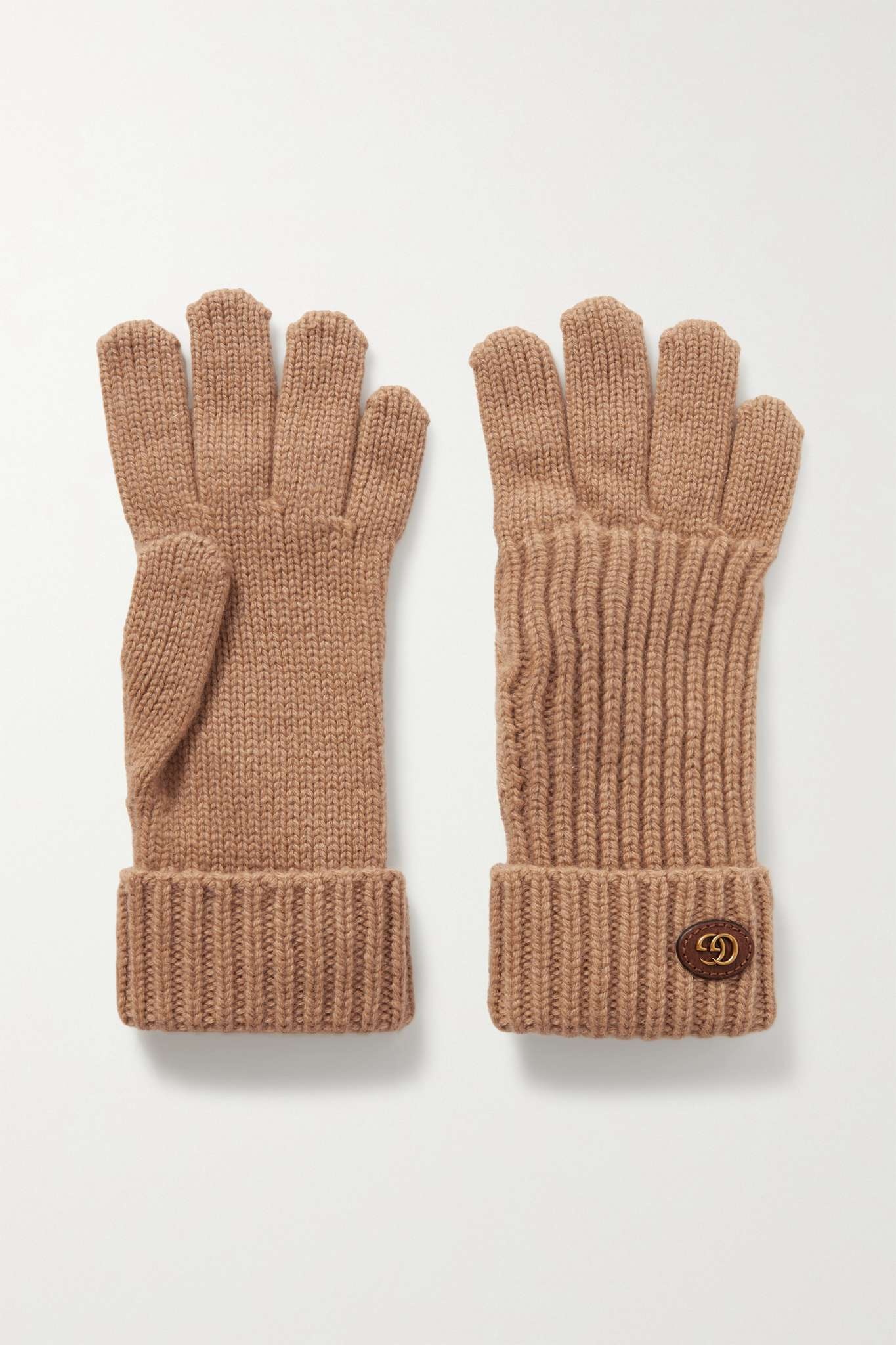 Embellished leather-trimmed wool and cashmere-blend gloves - 1