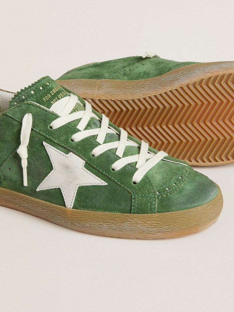 Women's Super-Star in green suede with white star 3