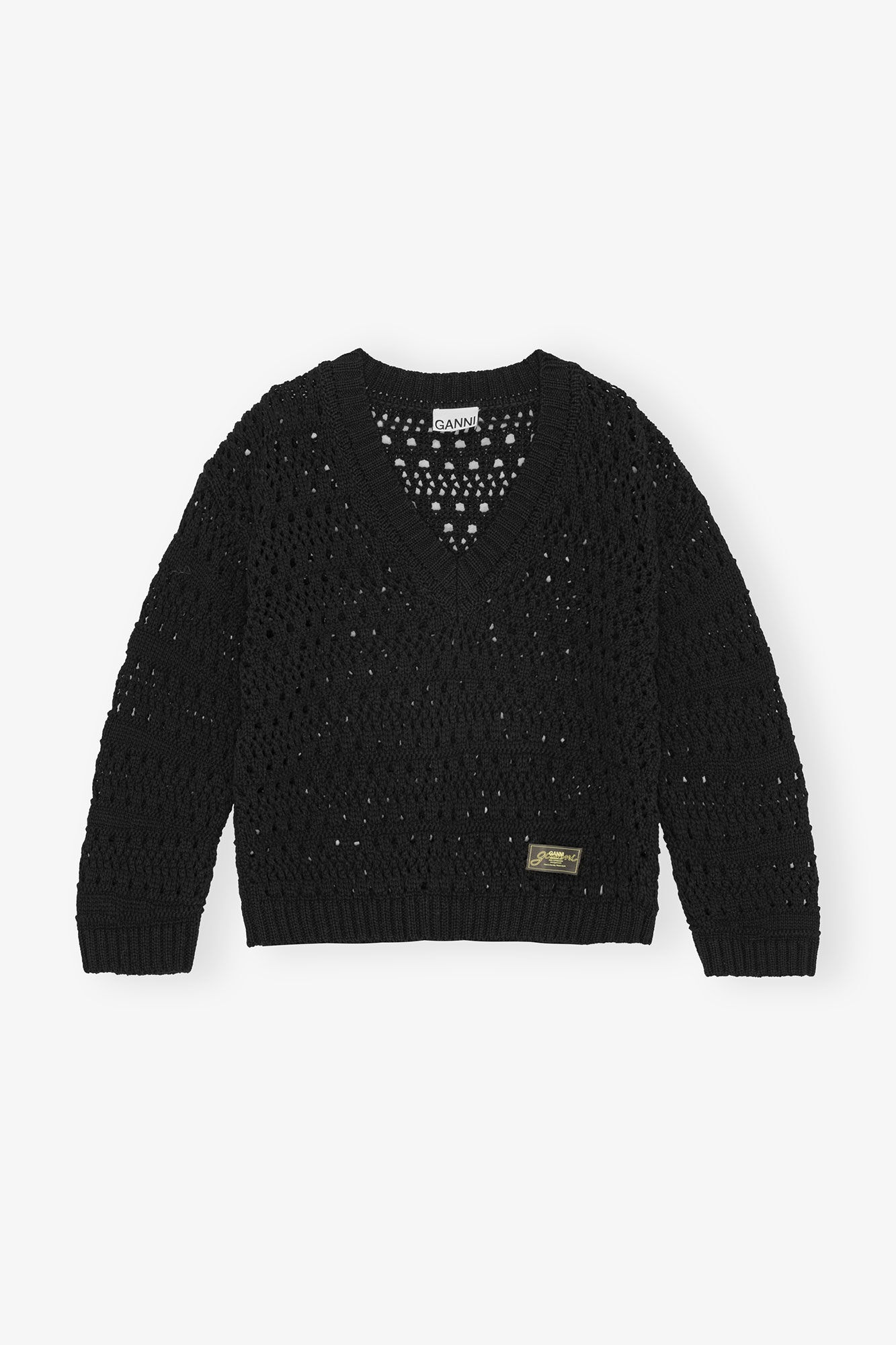 BLACK CROCHET V-NECK SWEATER - 1