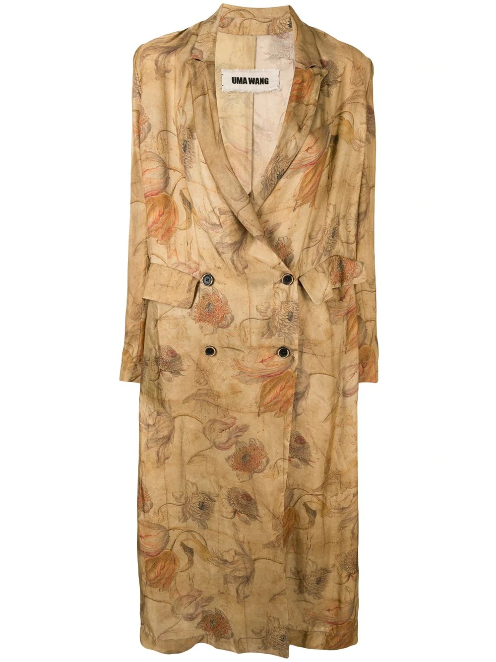 floral-print trench coat - 1