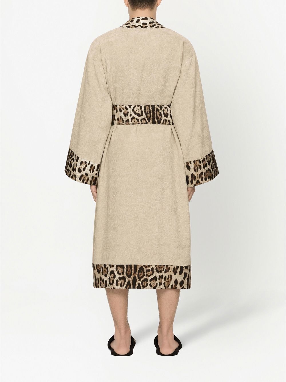 leopard-print trim belted bathrobe - 5