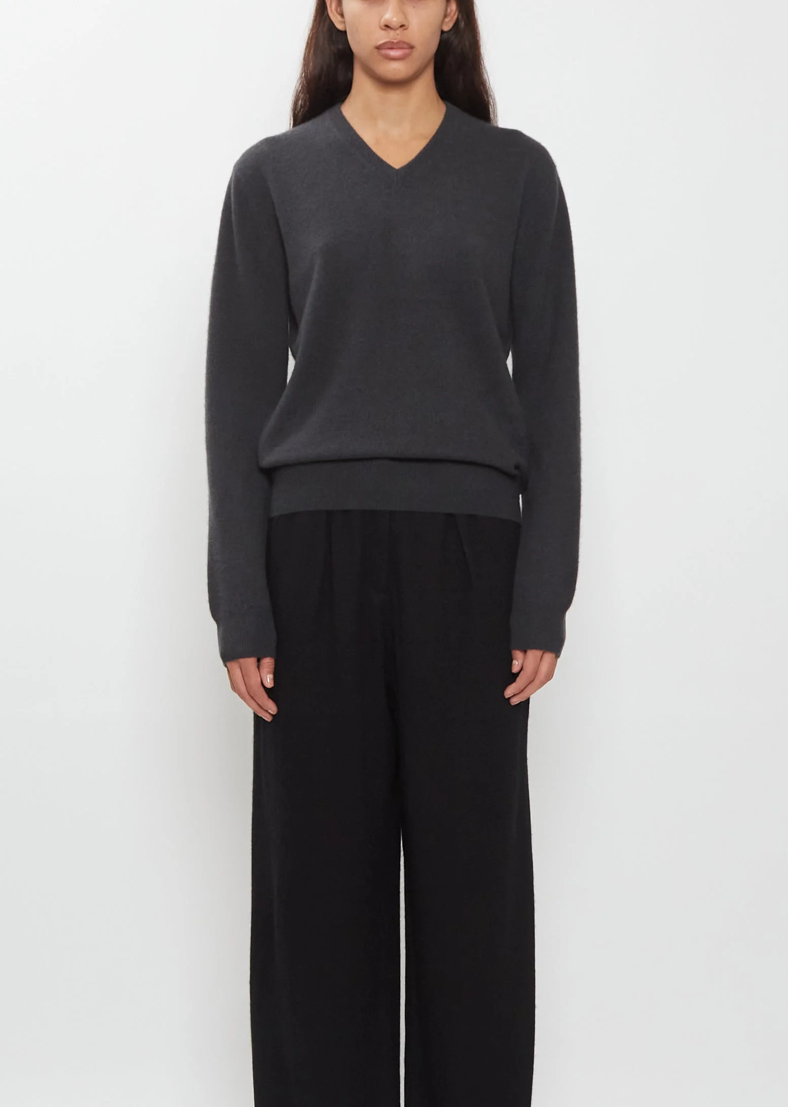 Mini V-Neck Cashmere Sweater — Charcoal - 1