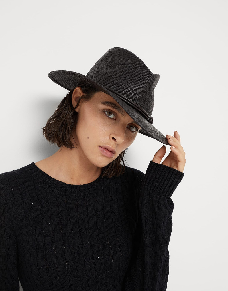 Straw fedora with leather and monili band 3
