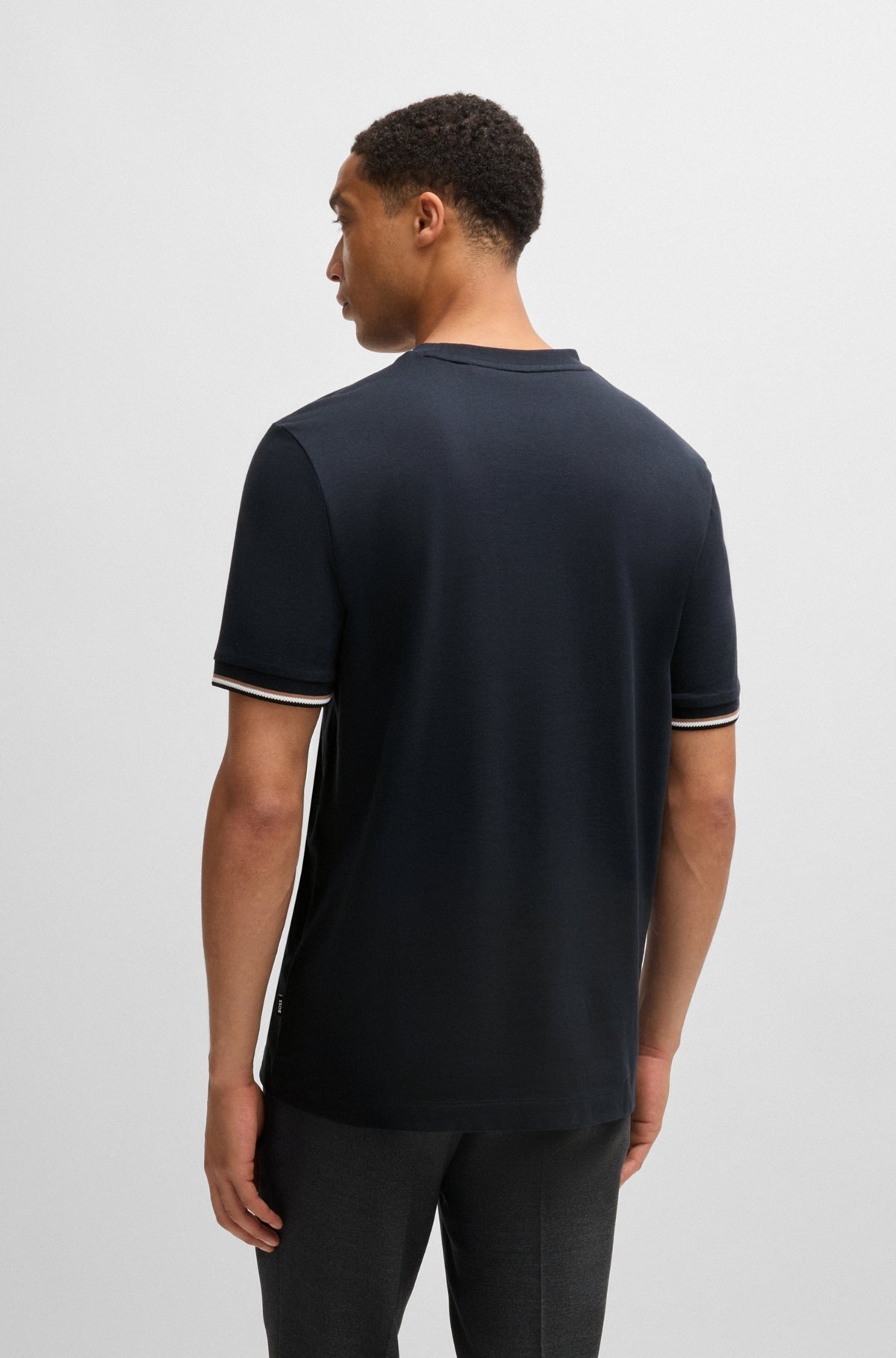 COTTON-JERSEY T-SHIRT WITH SIGNATURE-STRIPE CUFFS - 5