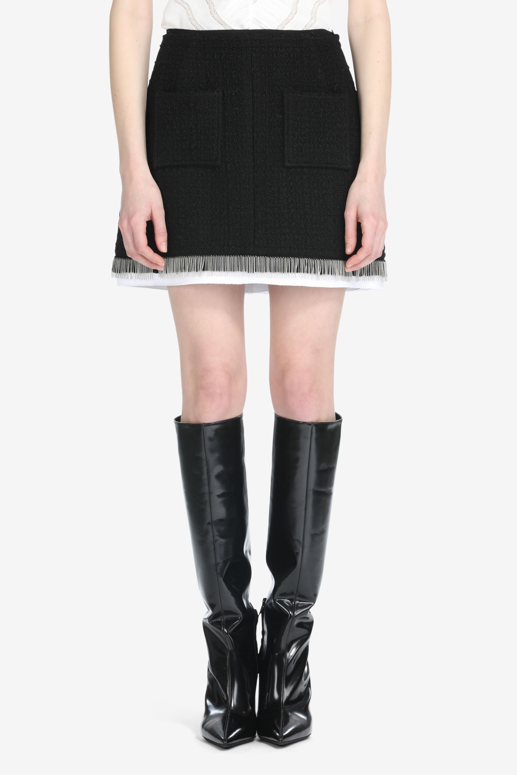 BOUCLÉ FRINGE-TRIM MINI SKIRT - 1