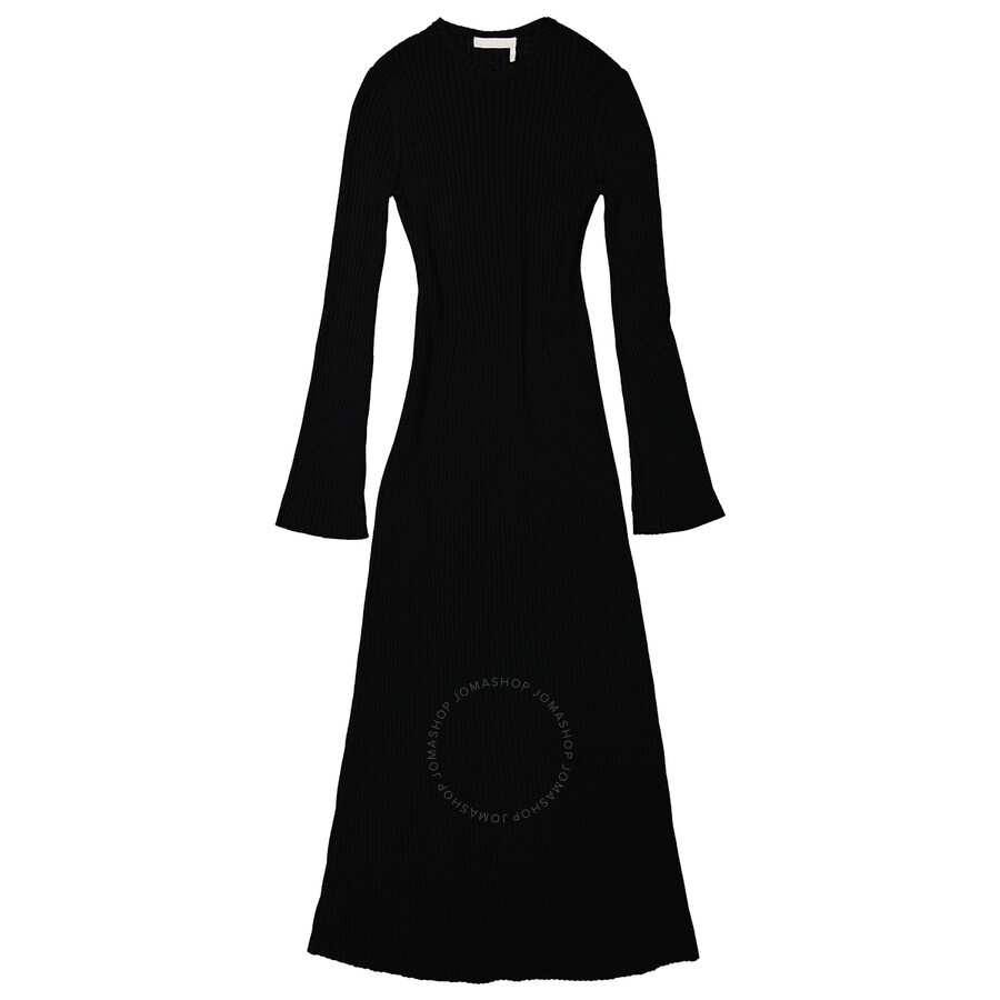 Chloe Ladies Black Long Knitted Wool And Cashmere Dress - 1