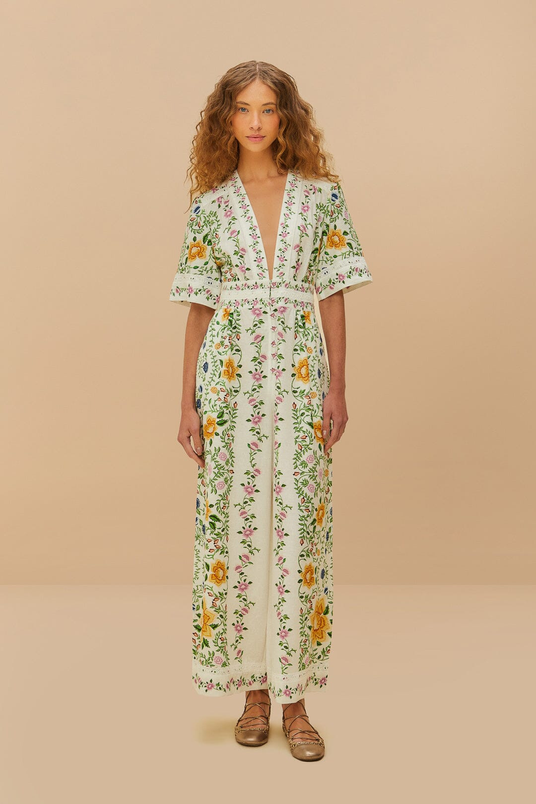 Off-White Folk Floral Lenzing™ Ecovero™ Euroflax™ Jumpsuit - 2