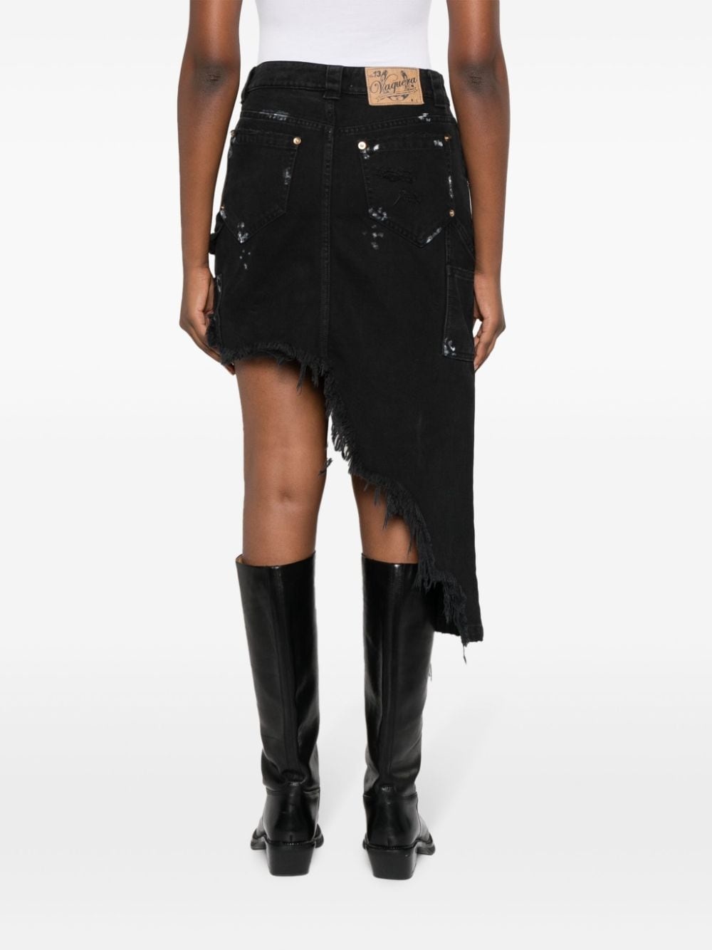Workwear distressed asymmetric-hem skirt - 4
