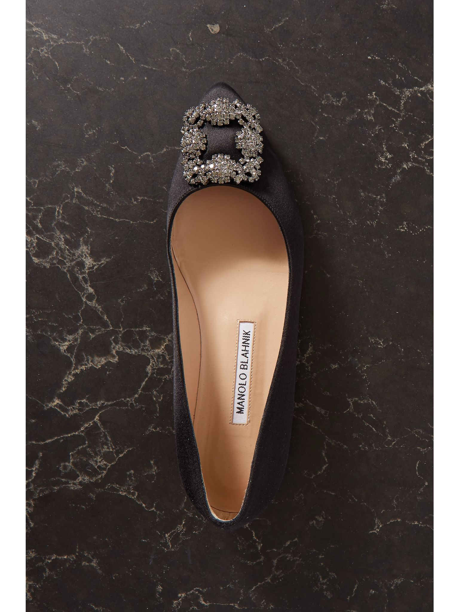 Hangisi crystal-embellished satin point-toe flats Black - 5