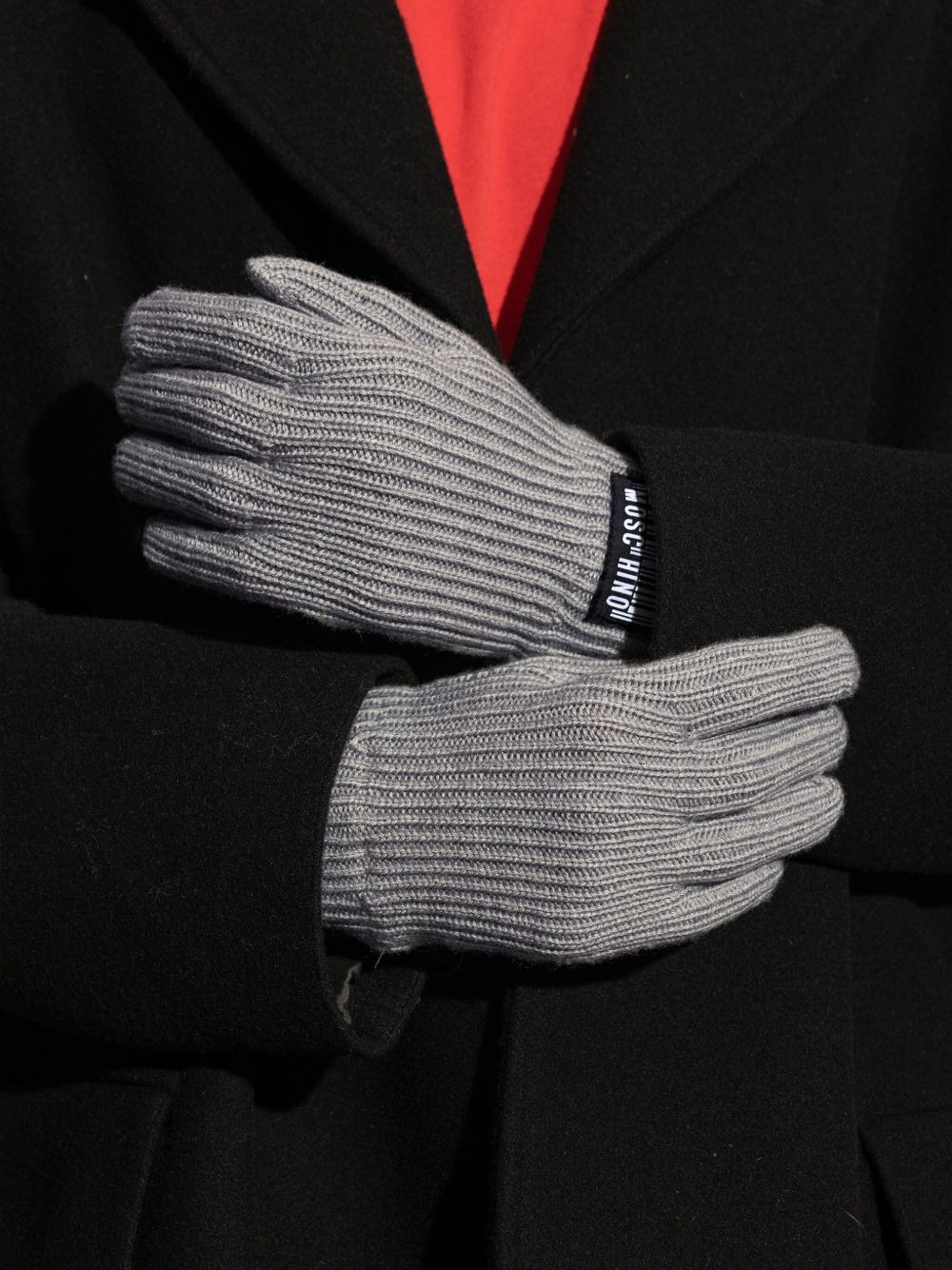 barcode-appliqué ribbed gloves - 4