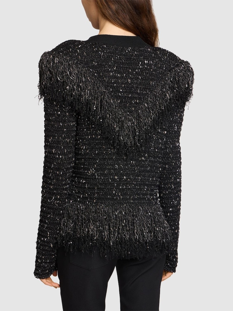 Glittered fringed tweed jacket - 3