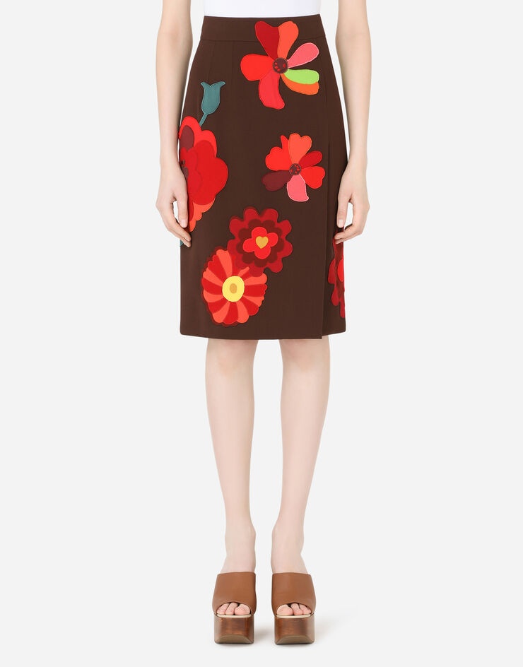 Cady midi skirt with floral patches and slit - 1