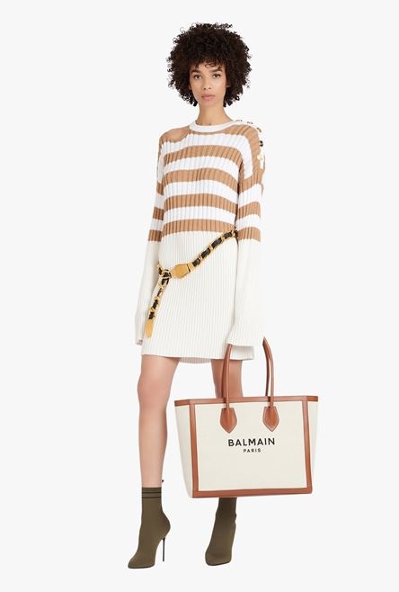 Ecru and sand-colored striped eco-designed wool dress - 2