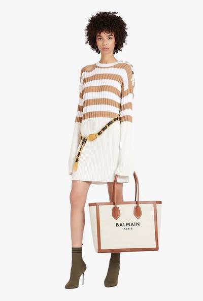 Balmain Ecru and sand-colored striped eco-designed wool dress outlook