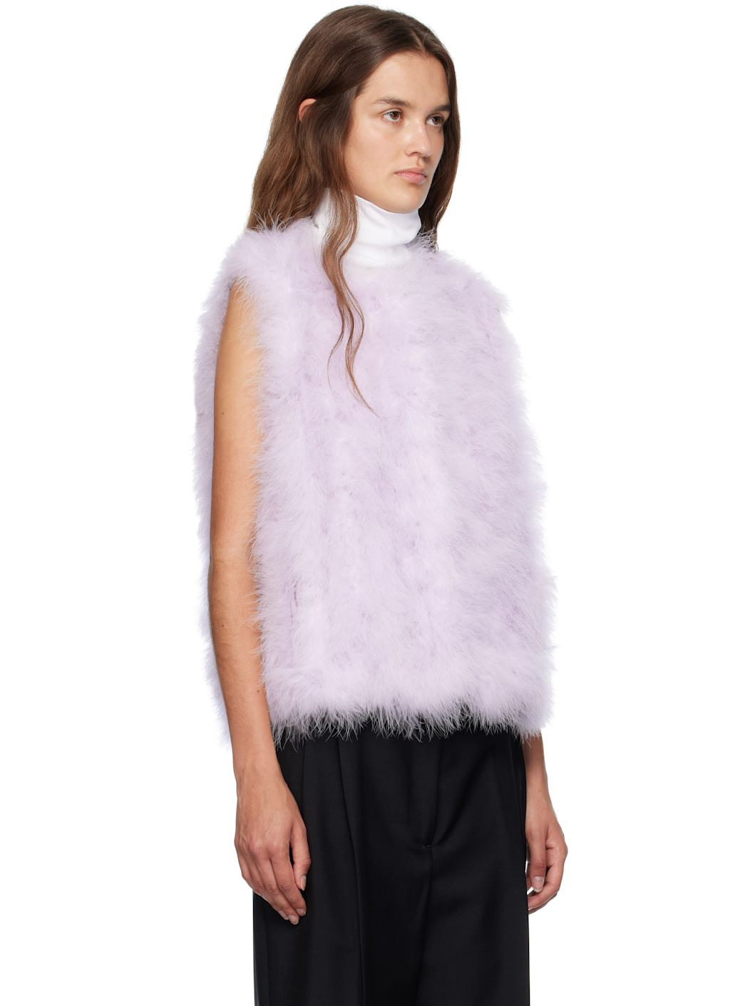 Purple Cropped Feather Vest - 2