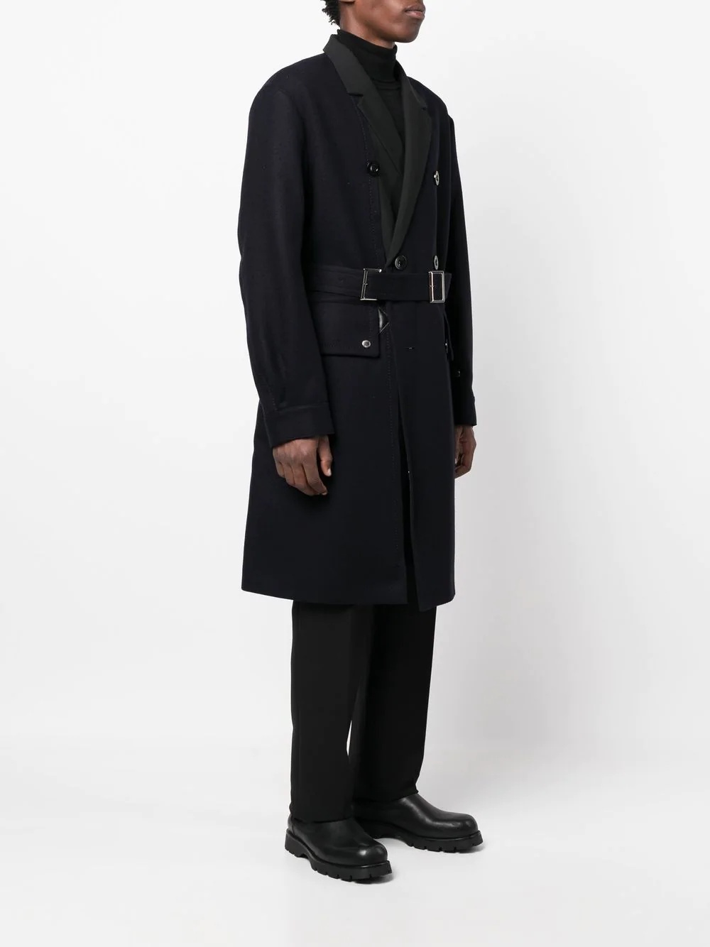 belted double-breasted wool coat - 3