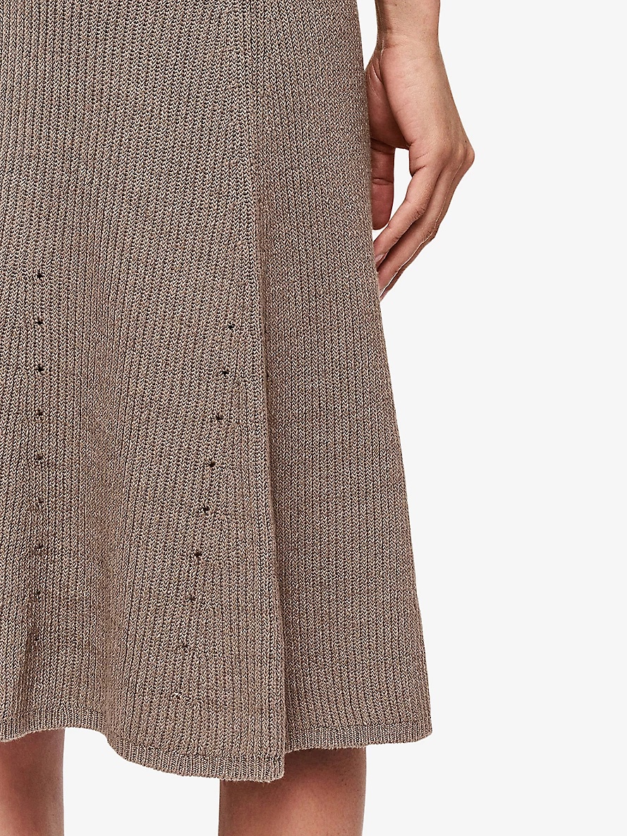 Slim-fit high-rise ribbed stretch linen-blend midi skirt - 4