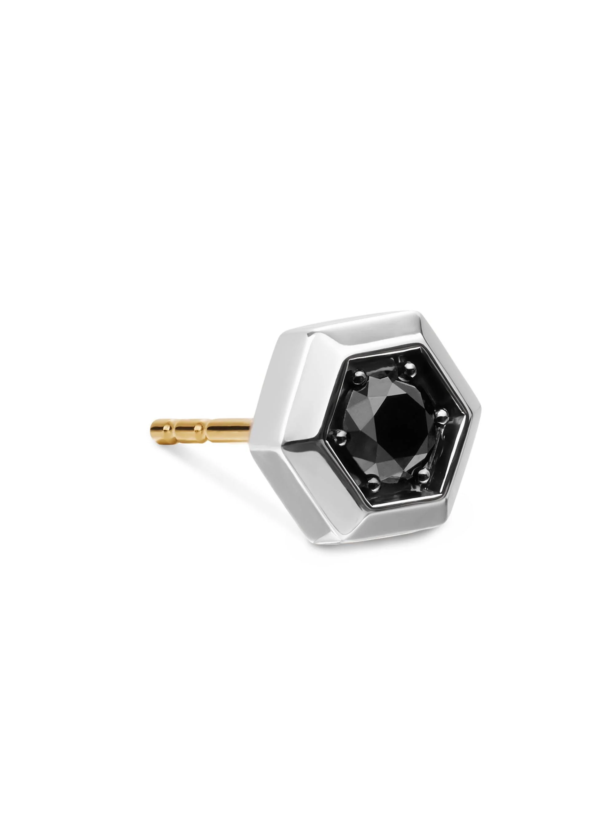 Men's Faceted Hex Stud Earring in Sterling Silver - Black Diamond - 1