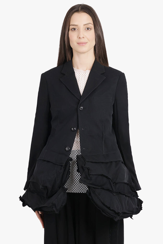 DECONSTRUCT ASYMMETRIC JACKET WITH TULLE HEM DETAIL | BLACK - 3