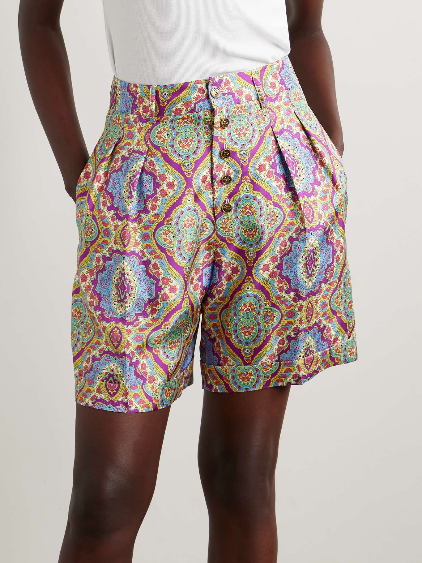 Pleated printed silk-twill shorts - 3