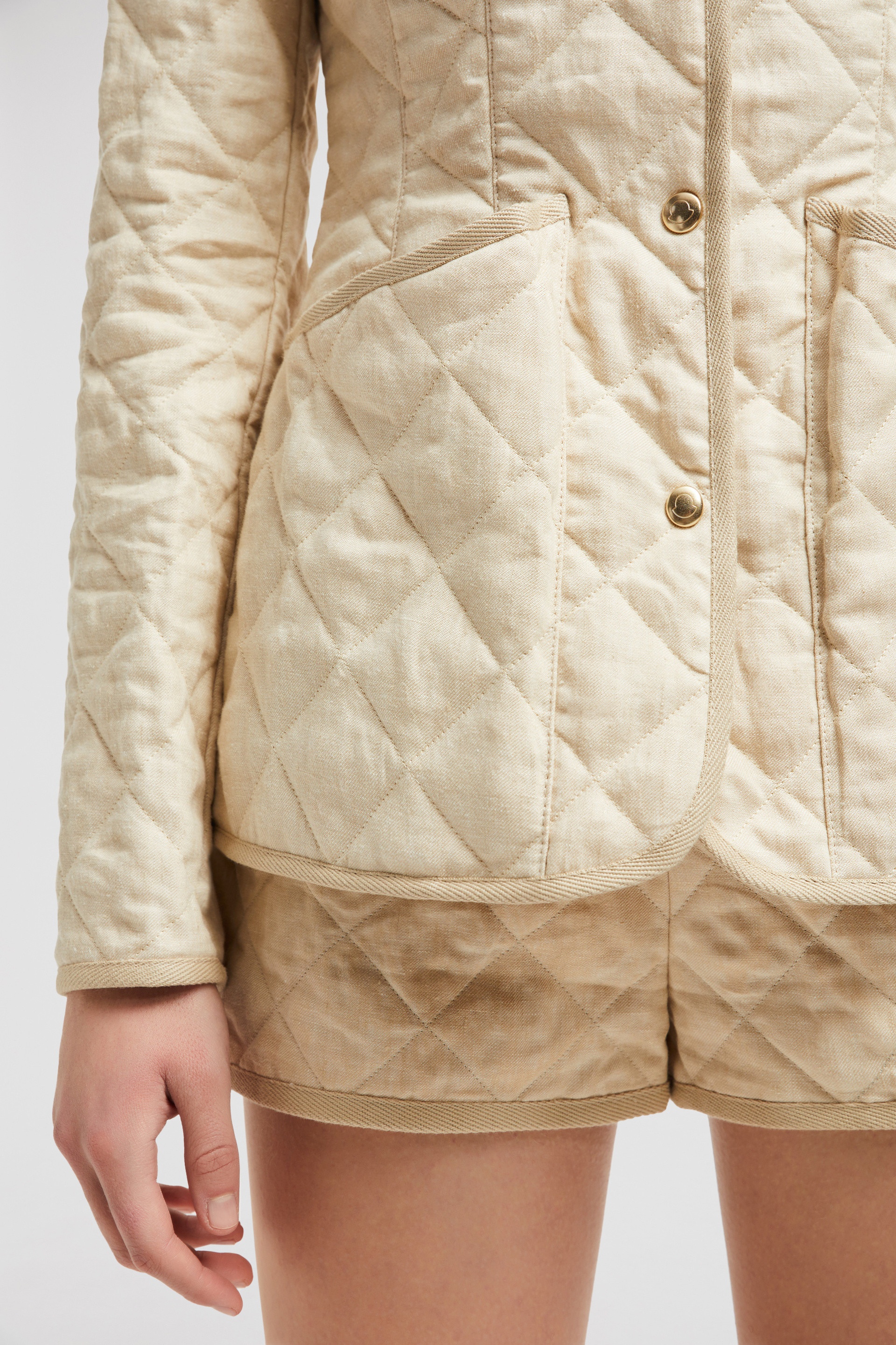 Moncler Uzes Diamond-Quilted Padded Linen Jacket | REVERSIBLE