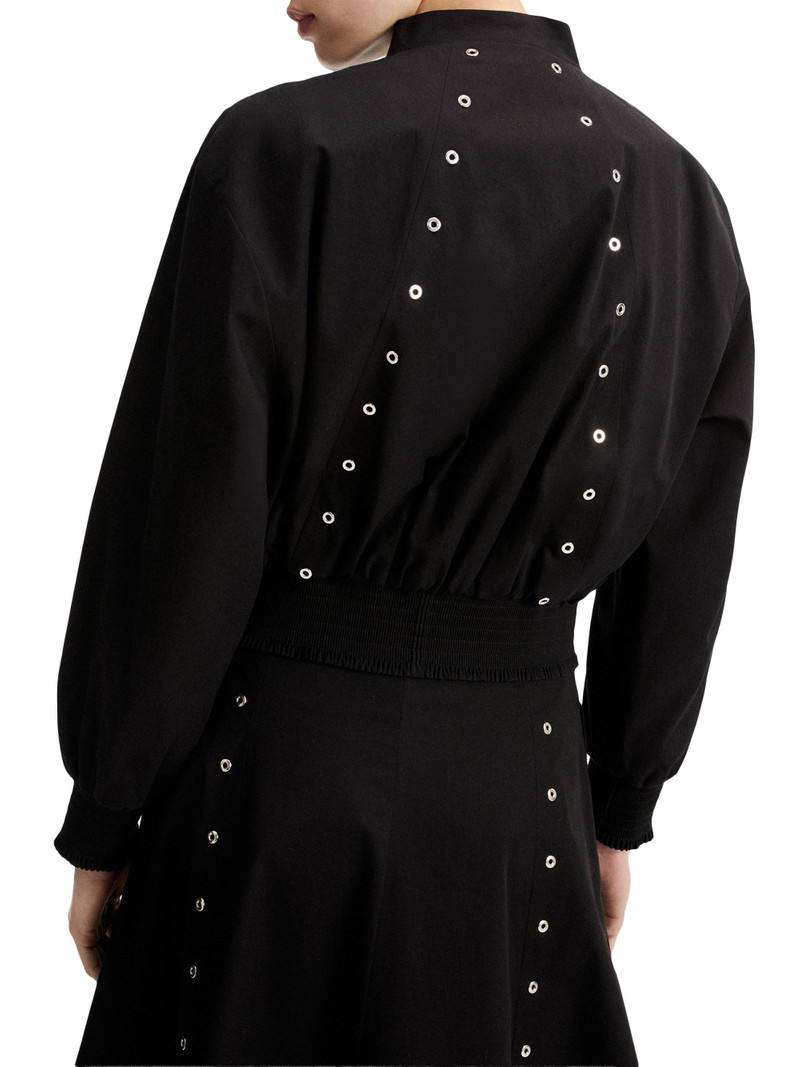Women's Eyelet Detail Cotton Bomber Jacket - Black 5