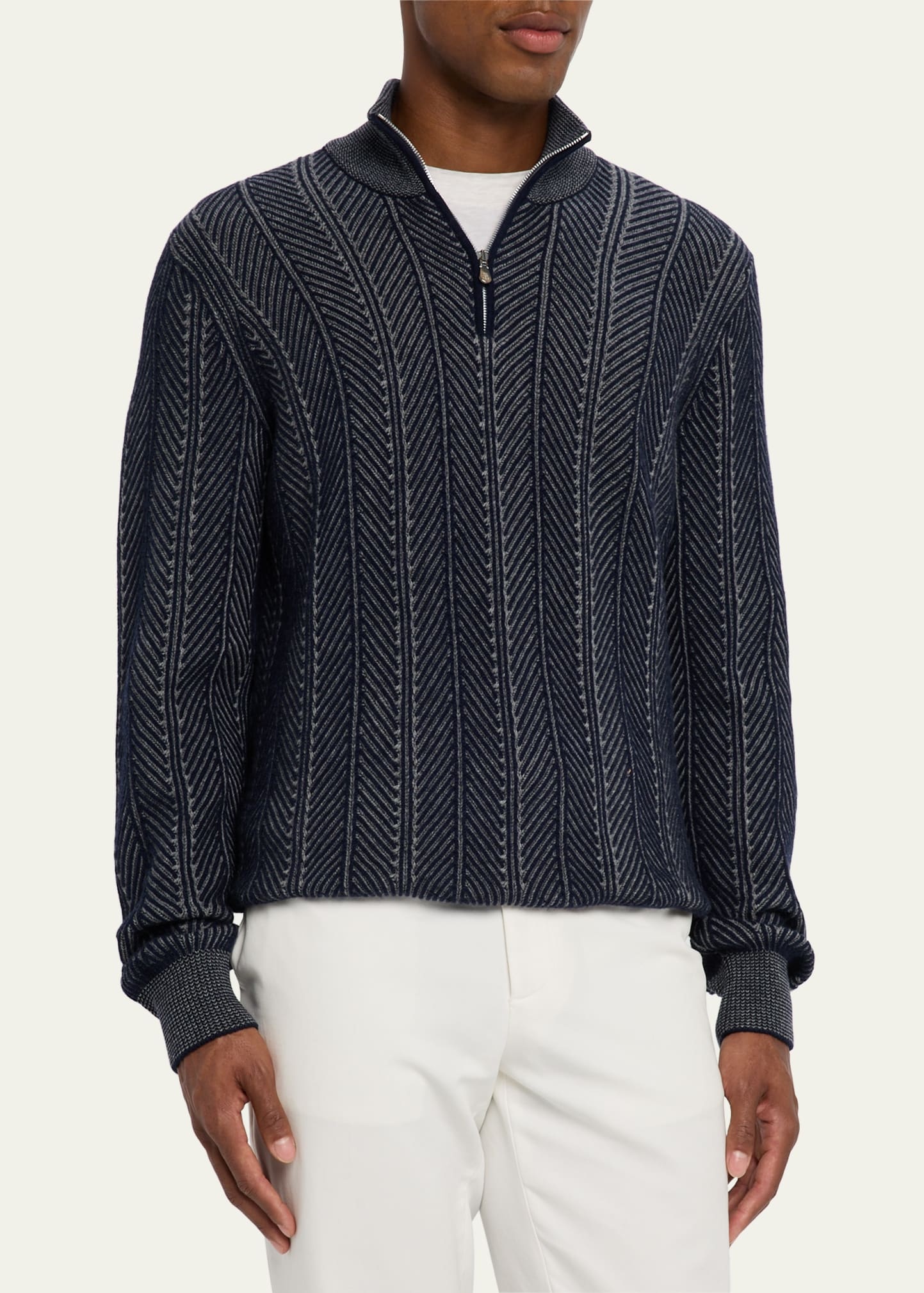 Men's Cashmere Chevron Vanise Quarter-Zip Sweater - 4