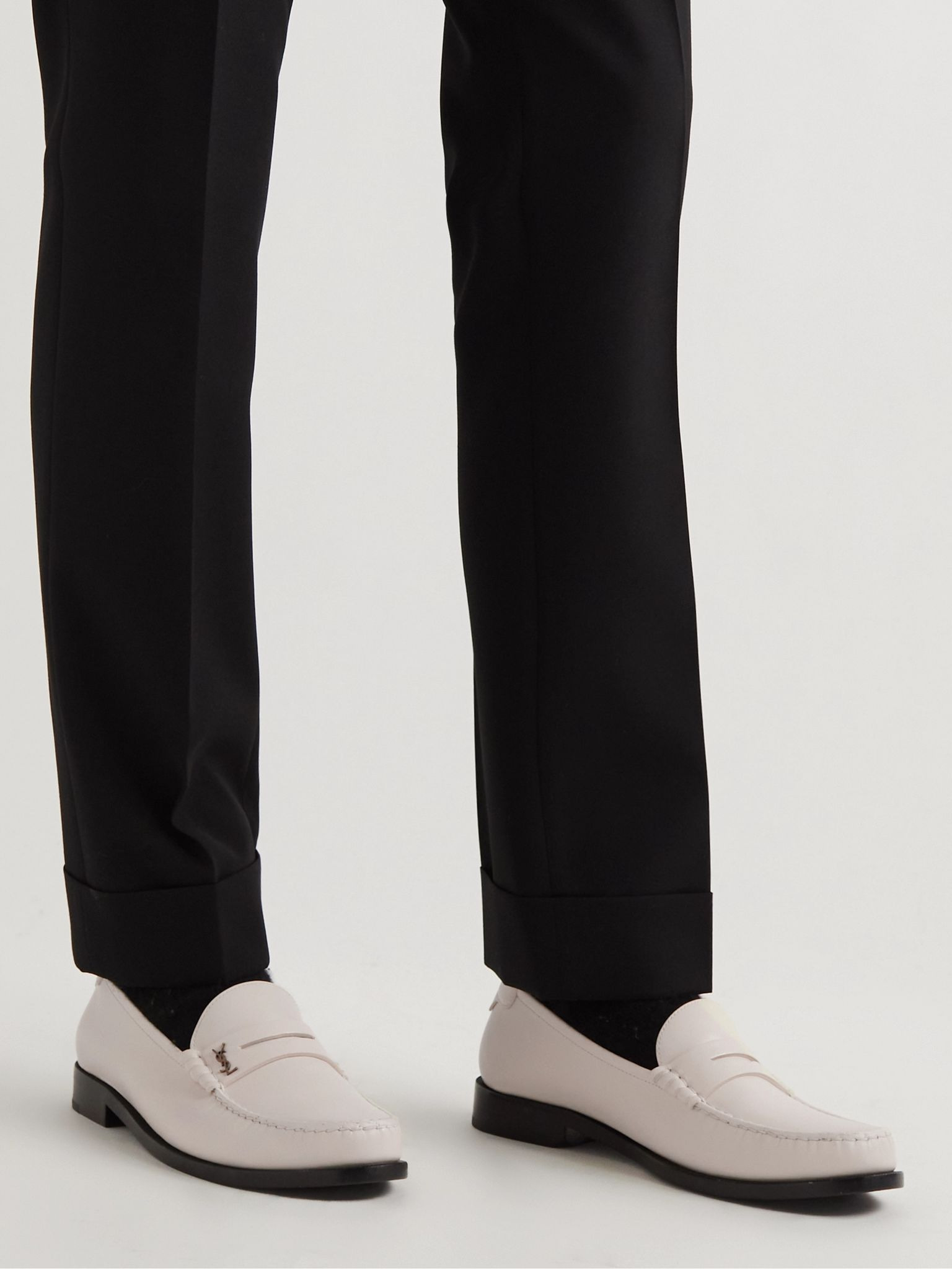 Logo-Embellished Leather Penny Loafers White - 3