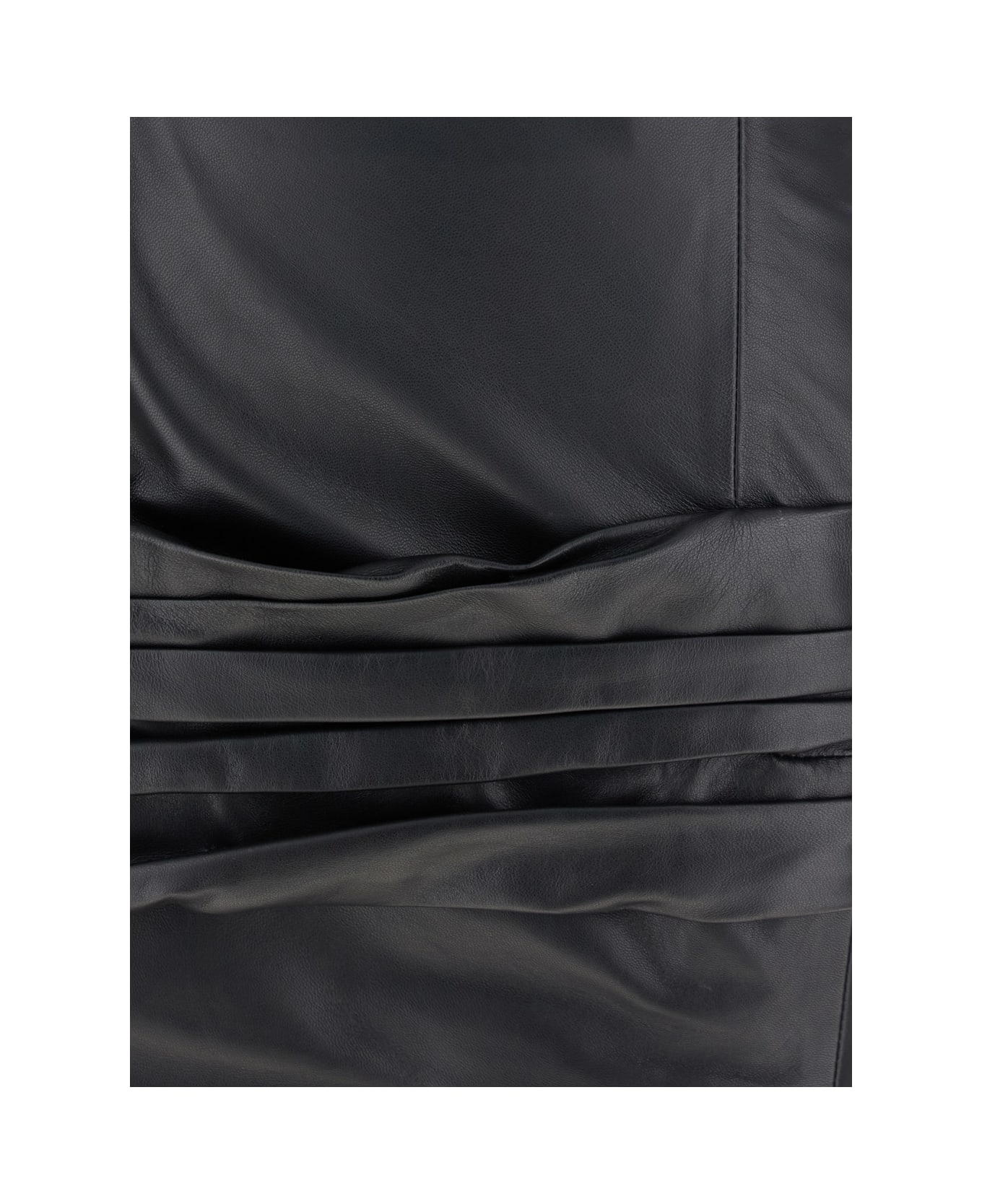 Black Sleeveless Off-shoulder Midi Dress With Front Single Slit And Ruched Waist In Leather Woman - 3