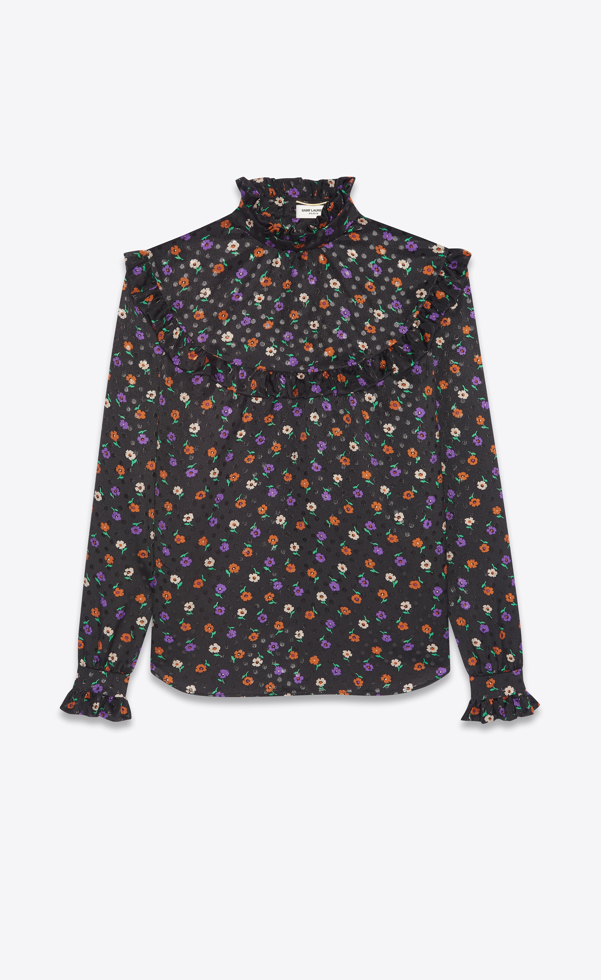 blouse in matte and shiny lamé floral silk - 1